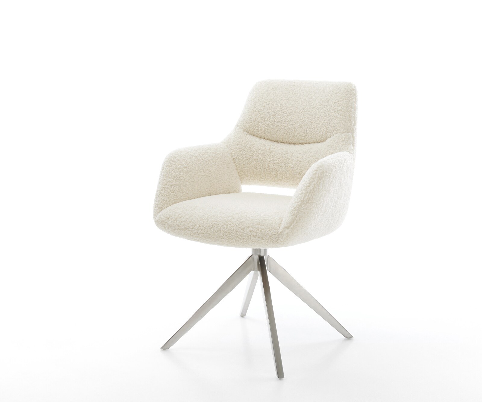 Draaistoel Yago-Flex met armleuning teddy beige kruisframe breed roestvrij staal 360° draaibaar rocker-functie pocketveer kern 1