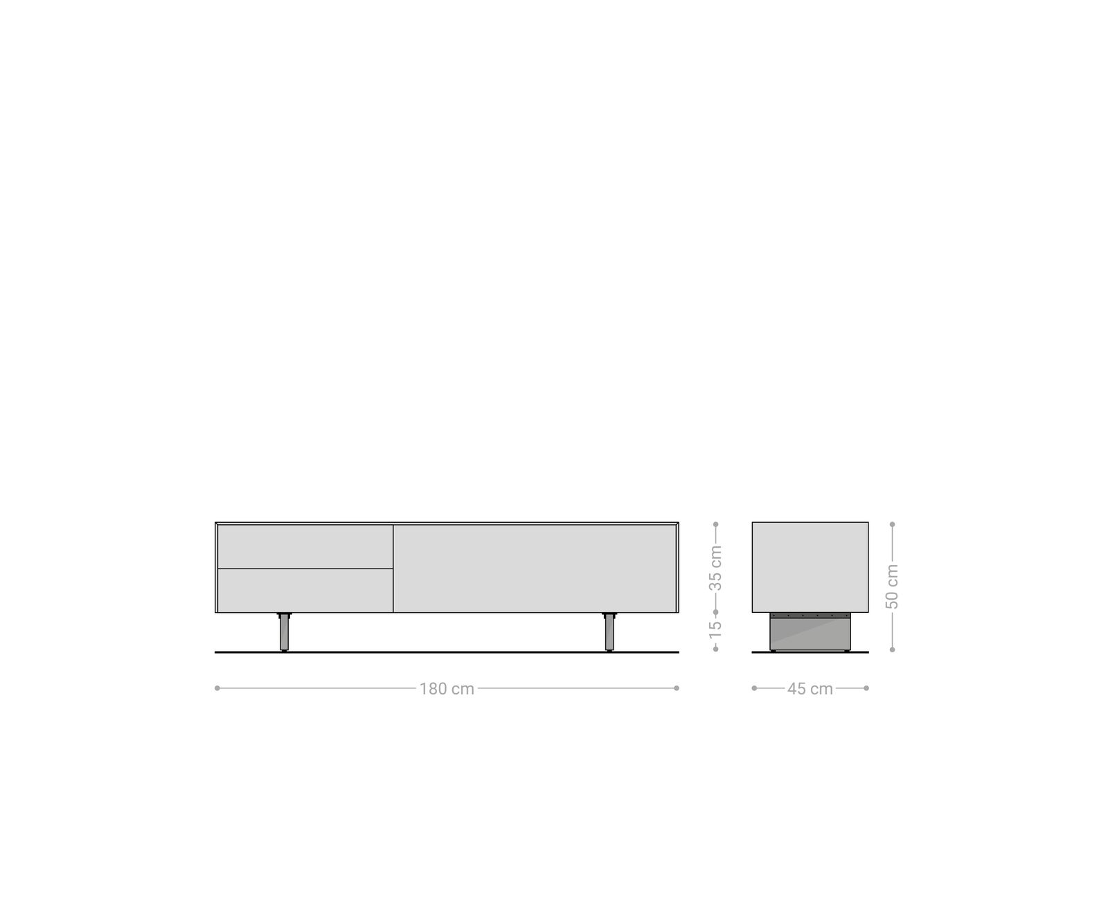 Tv-meubel Cuor 180 cm Keramiek Laminam® Travertino Bianco Crème-wit 1 Flap 2 Laden Zwevende voet look Acrylglas 7