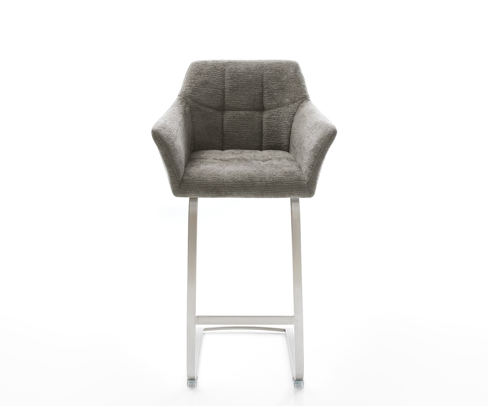 Barstoel Yulo-Flex Bouclé zacht Mud Vrijkantelframe plat roestvrij staal Zilver 2