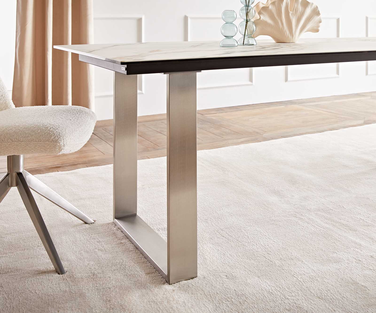 Eetkamertafel Edge 200x100 keramiek Calacatta Luxe wit-goud-grijs RVS Schmal 6