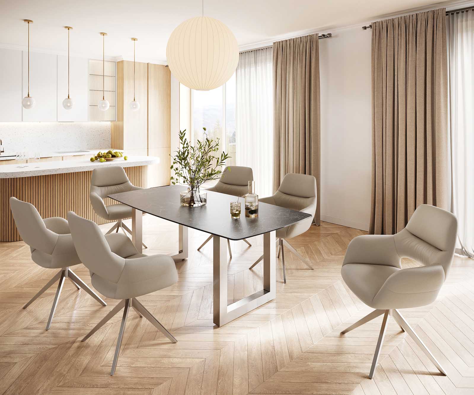 Eettafel Edge Bootsform 200x100 keramiek Laminam® Nero Greco grijs roestvrij staal breed 6