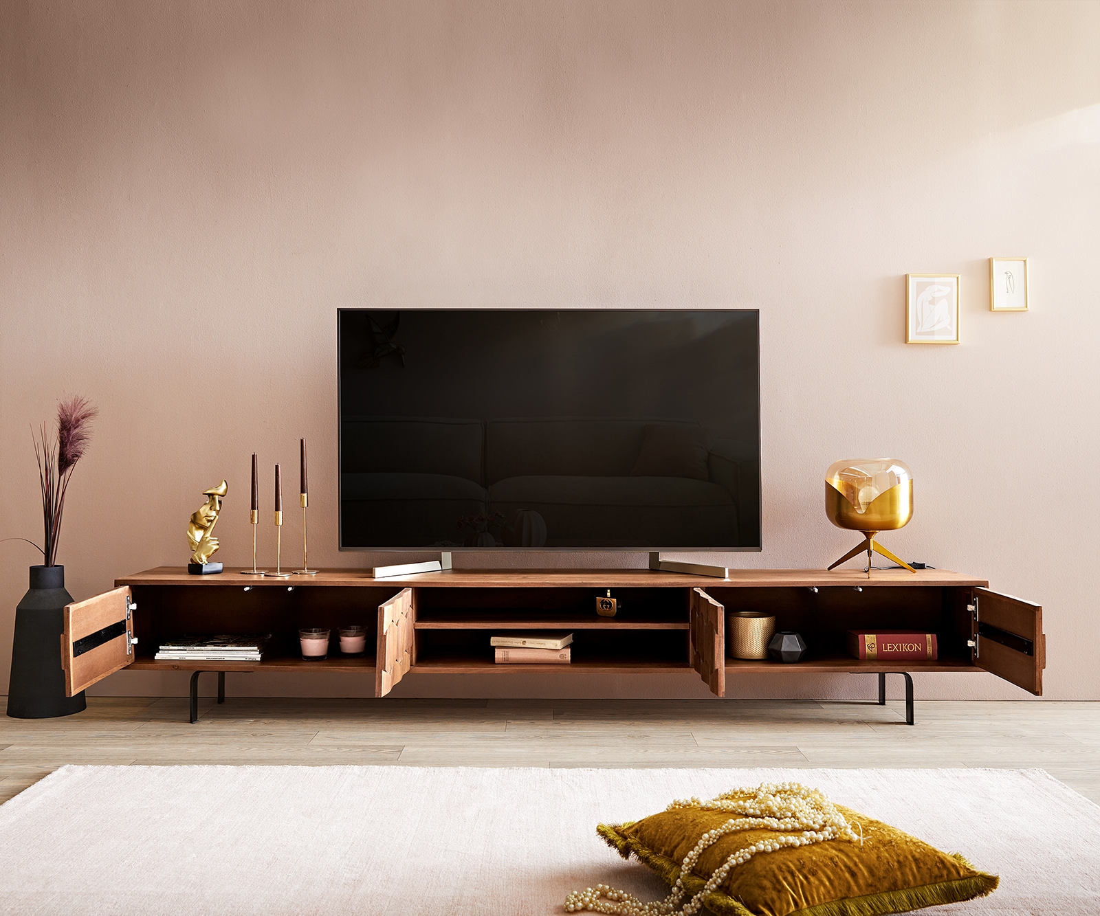 Tv-meubel Fevo 240 cm acacia bruin 4 deuren L-poot 4
