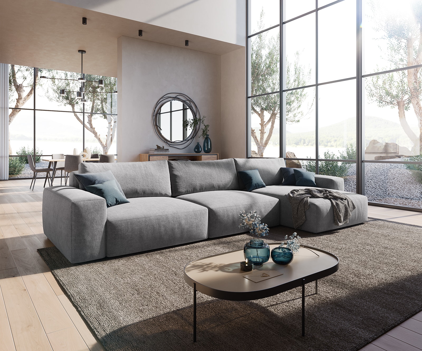 Hoekbank Lanzo XL 380x180 cm microvezel Grijs Variabele Rugleuning