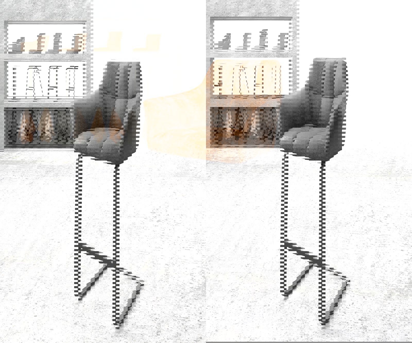 Barstoel Yulo-Flex vintage bruin sledestoel vlak metaal Barstoel Yulo-Flex vintage bruin sledestoel vlak metaal