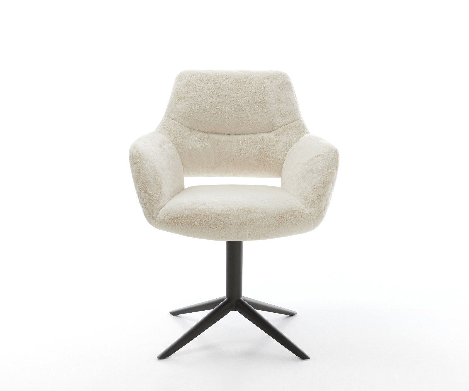 Draaistoel Yago-Flex met armleuning pluchen crème-wit kruispoot zwart 360° draaibaar rocker-functie pocketveer kern 2