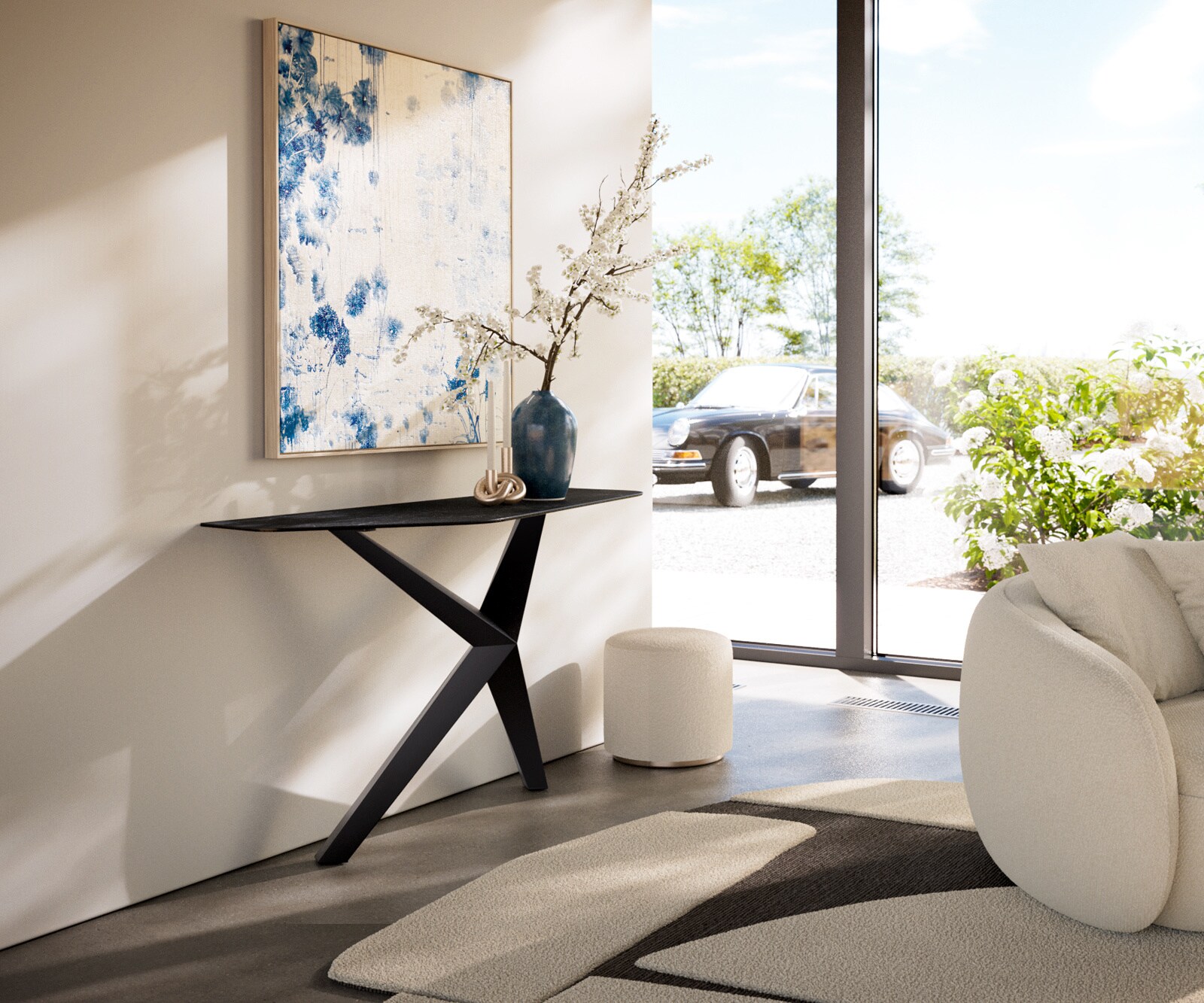 Consoletafel Edge Polygonaal 140x50 cm Keramiek Laminam® Nero Greco Anthrazit Zentharo Metaal Zwart 6