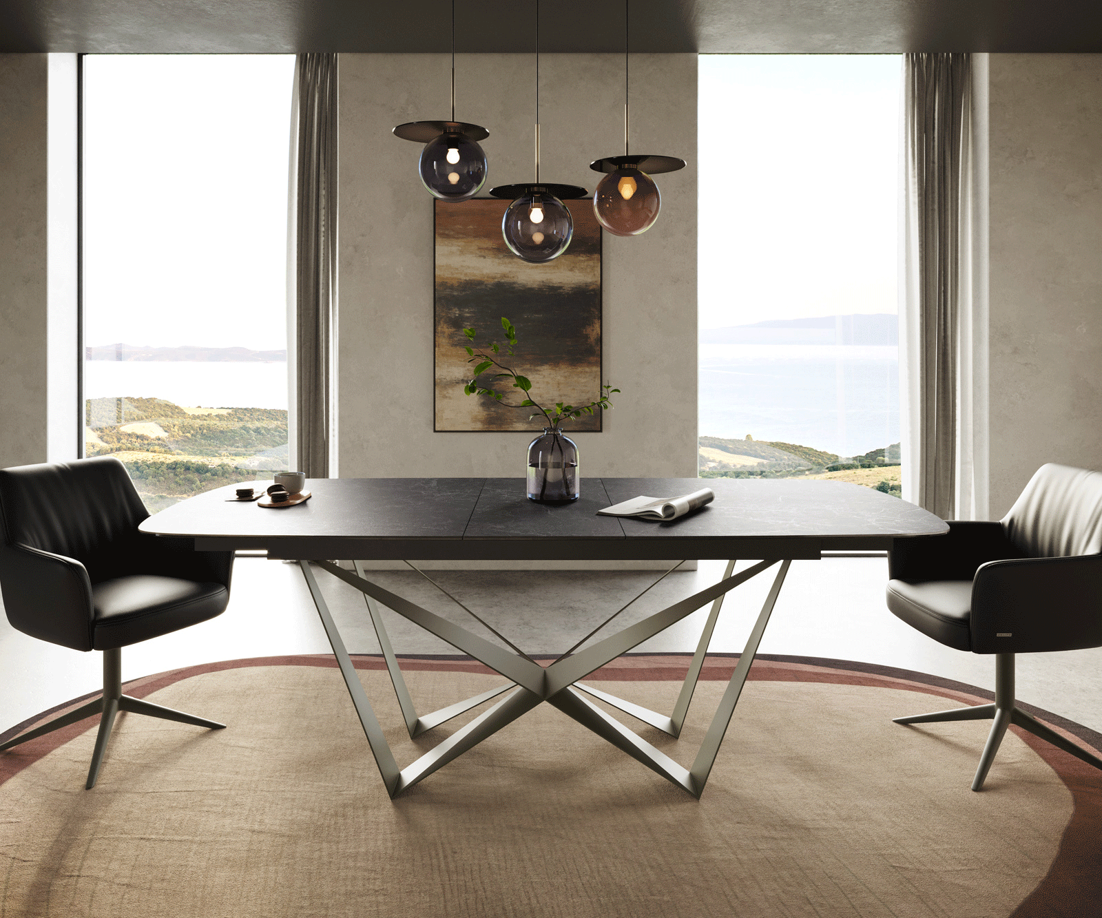 Eettafel Edge Boot 180-220x100 cm Keramiek Laminam® Nero Greco Anthrazit Spider Metaal Effectafwerking Titan uitschuifbaar 2