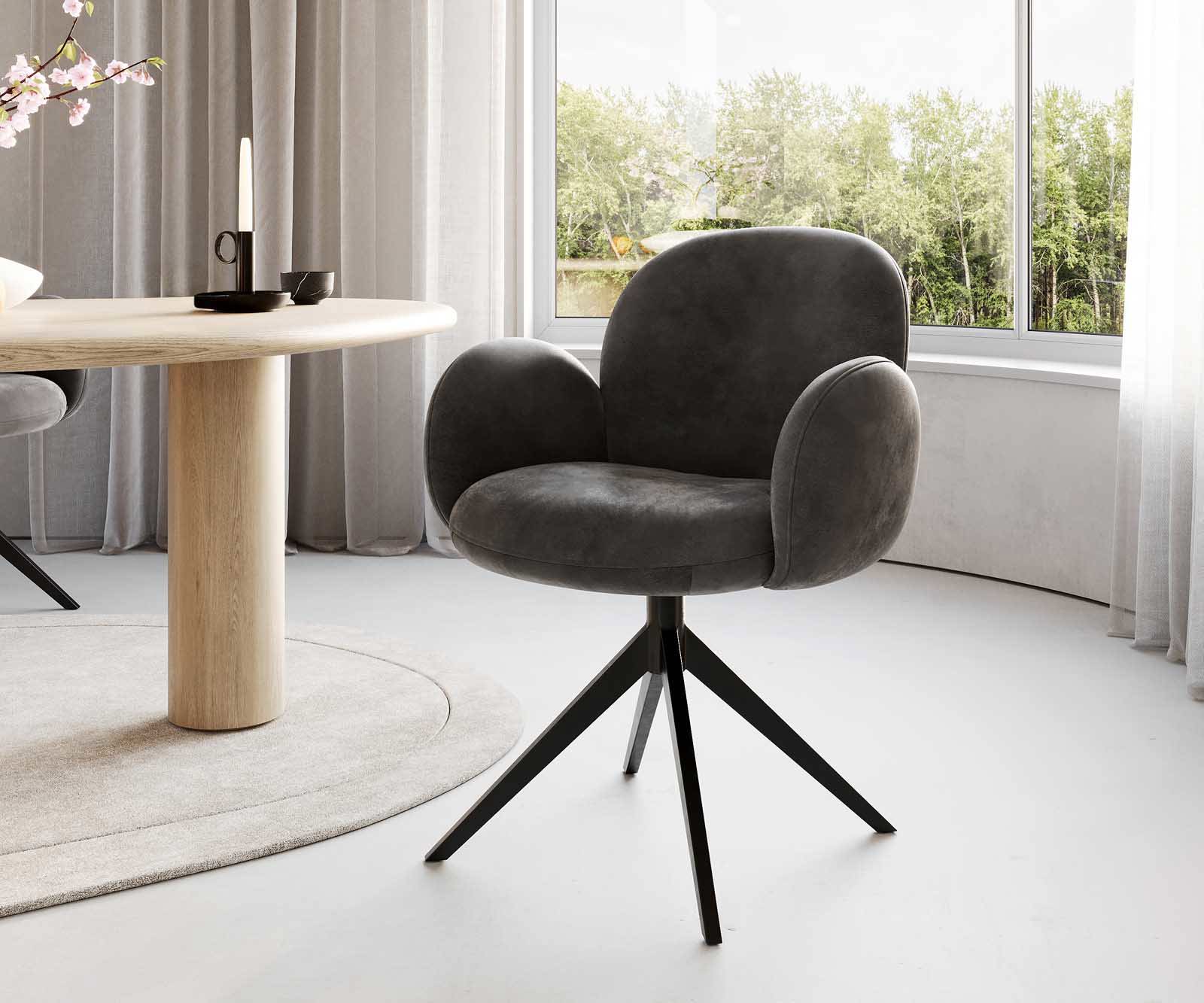 Draaistoel Nube-Flex met armleuning microvelours antraciet vintage kruisframe breed zwart 360° draaibaar pocketveer kern