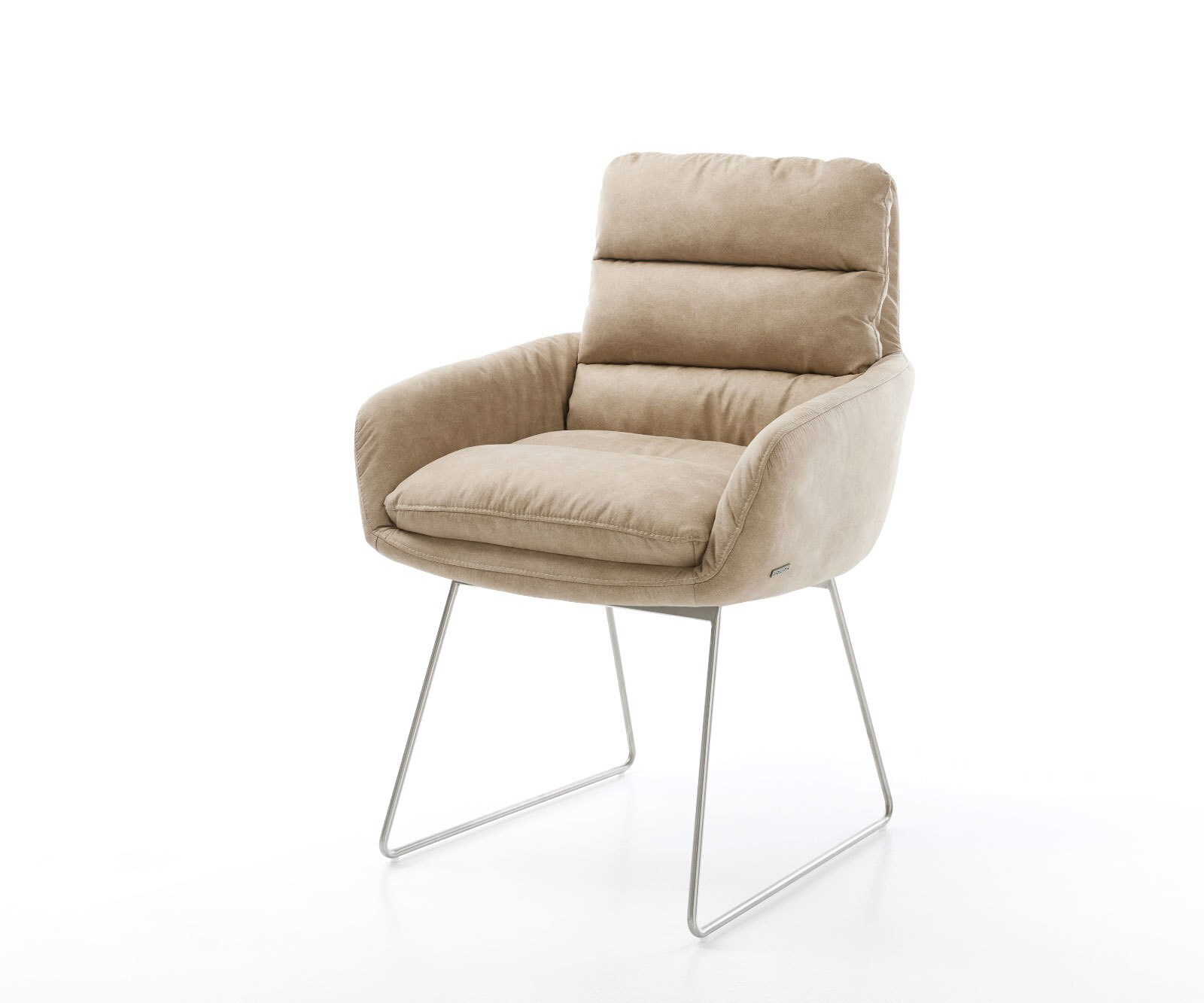 Eetkamerstoel Abelia-Flex met armleuning microvelours beige vintage slipframe roestvrij staal