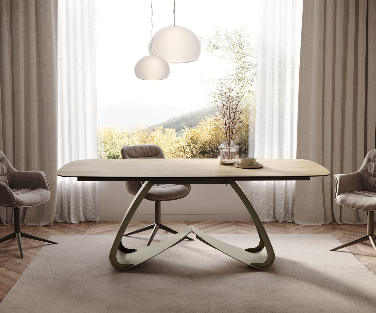 Eettafel Edge Boot 200x100 keramiek  Laminam® Sabbia Eichefarbig W-frame metaal effectafwerking Titan 2