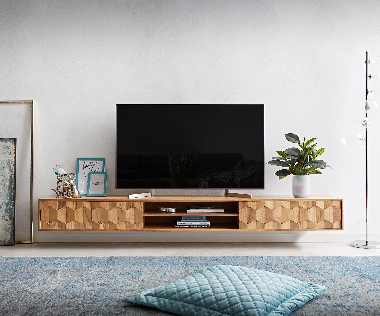 Tv-meubel Fevo 240 cm acacia natuur 4 deuren zwevend 1