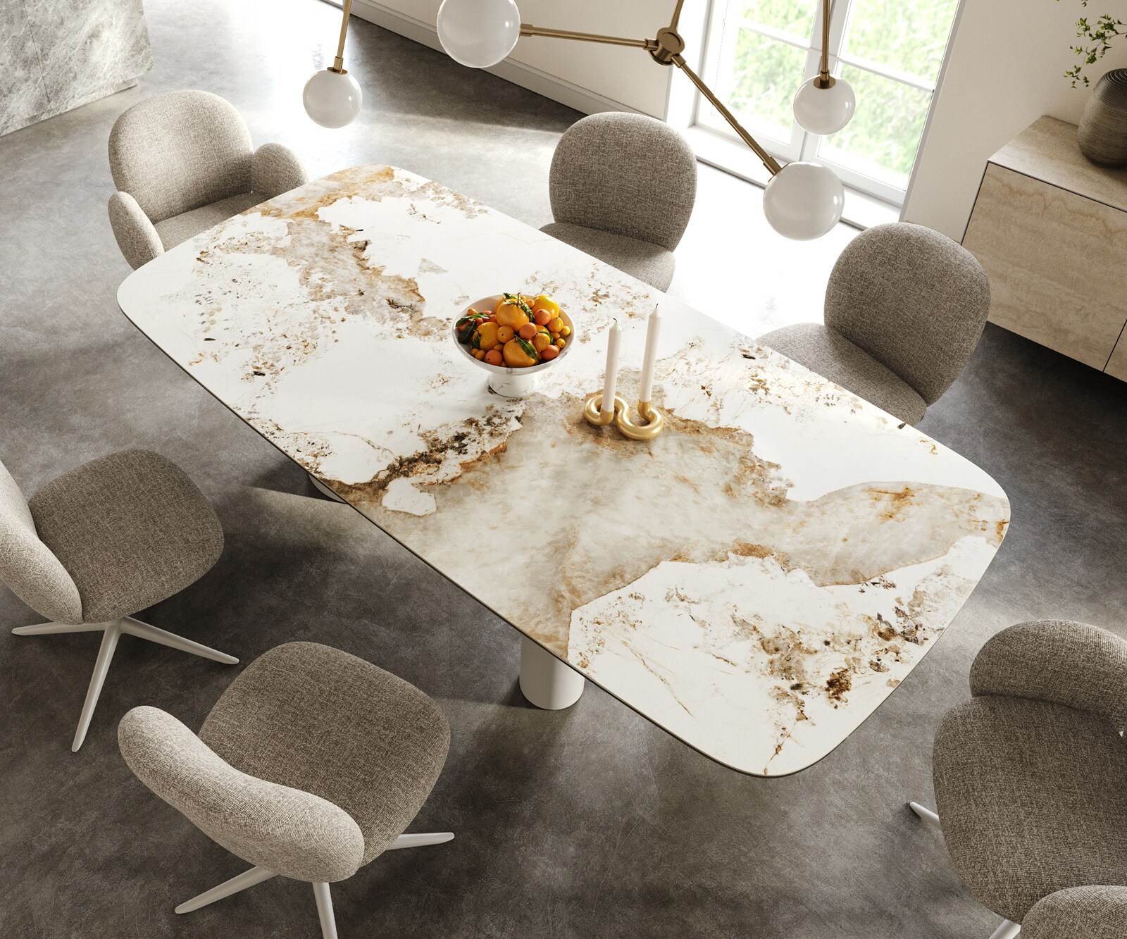 Eettafel Edge Boot 240x120 cm Keramiek Minas Melange Wit-Beige Troa Metaal Wit 3