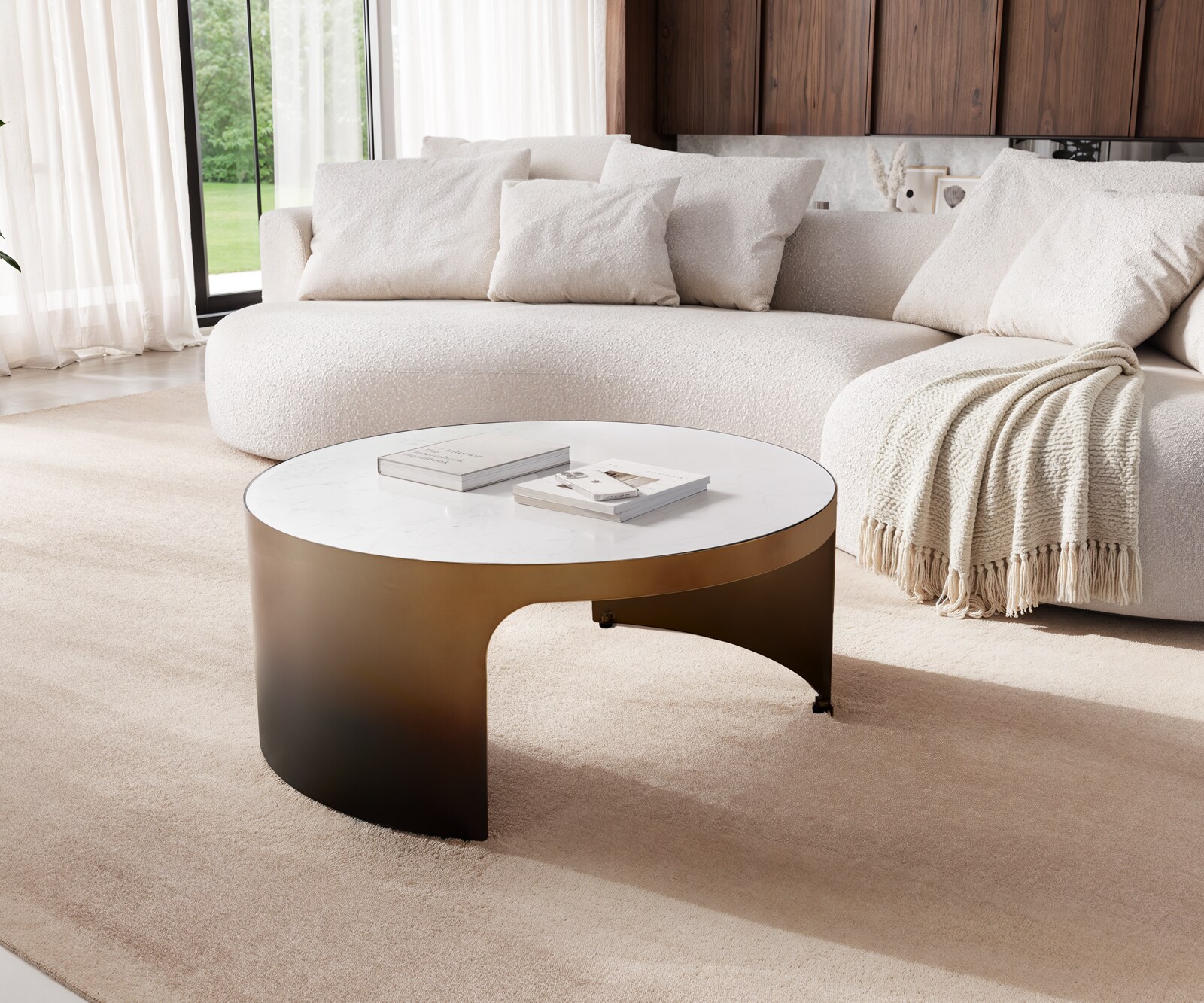 Salontafel Alerio 90x90 cm marmer wit metaal goud fusion afwerking