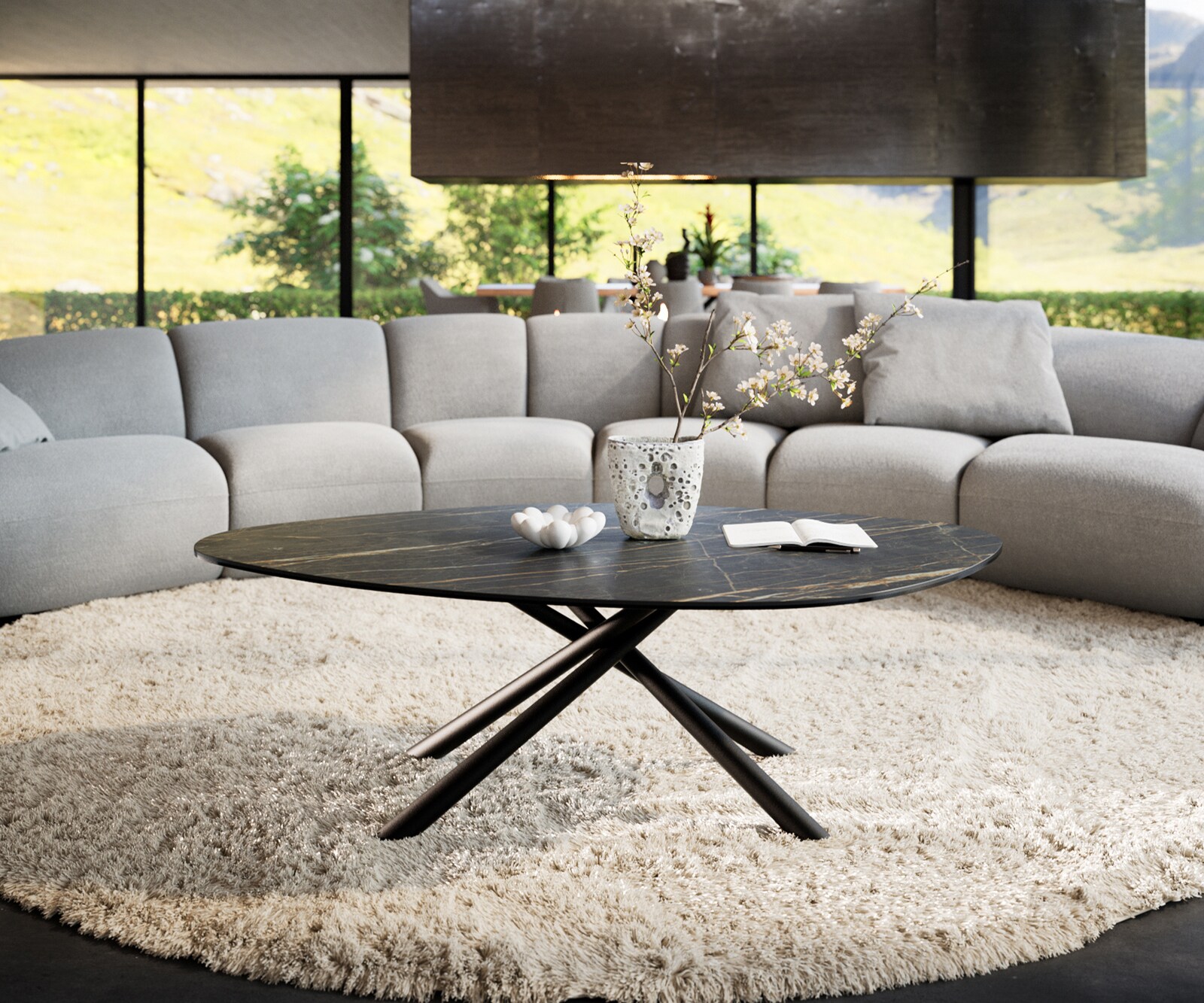 Salontafel Edge Organisch 140x76 cm keramiek Laminam® Noir Desir bruin Sarity zwart metaal 2