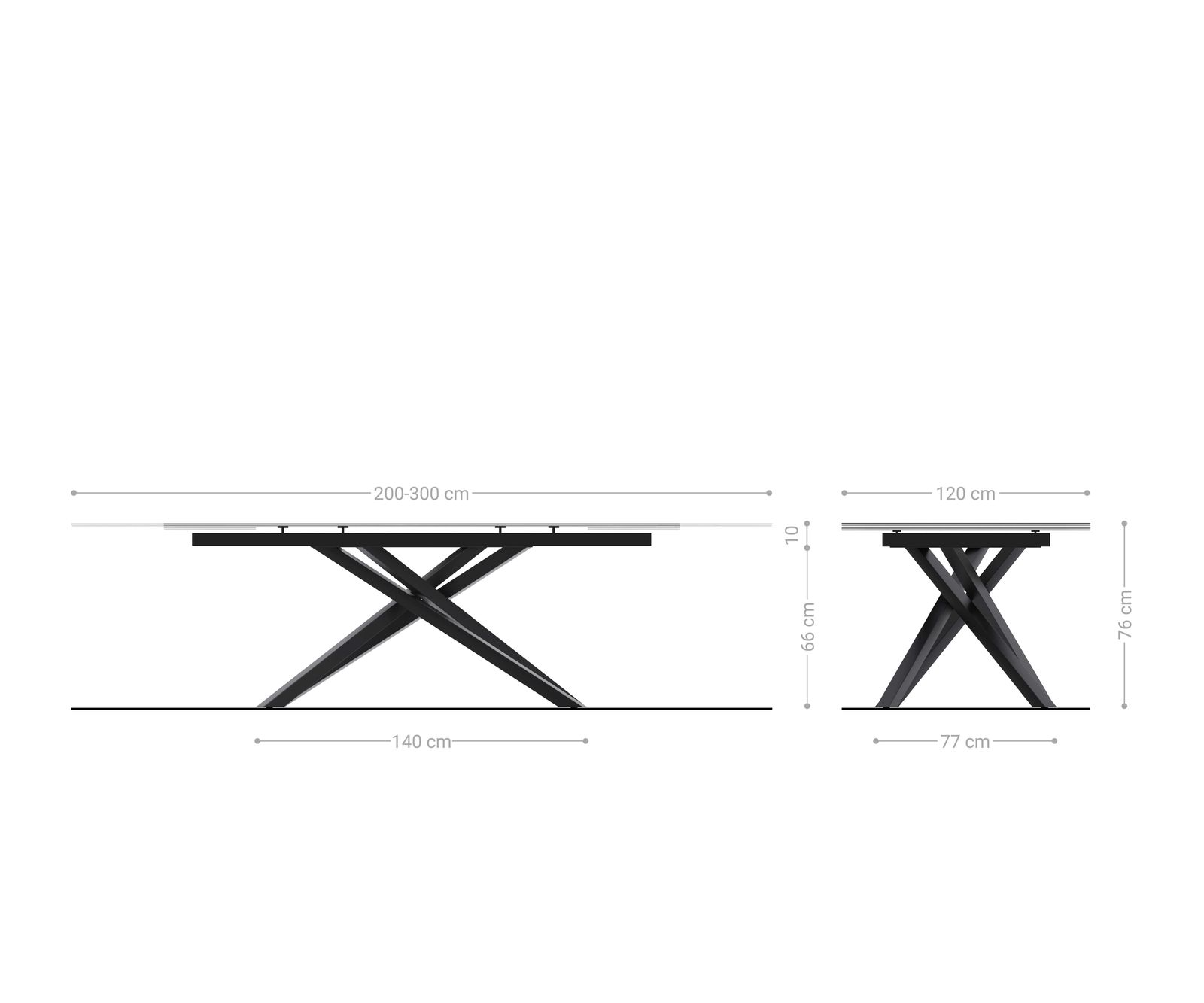 Eettafel Edge Boot 200-300x120 cm Keramiek Laminam® Sabbia Eichefarbig kruisonderstel Rechthoek Roestvrij staal Grafiet uitschuifbaar 8