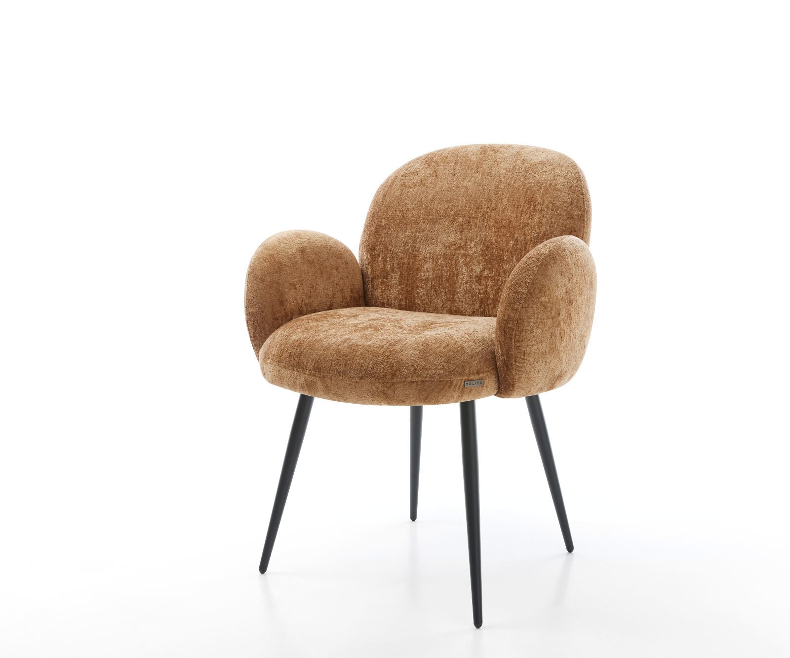 Eetkamerstoel Nube-Flex met armleuning chenille Roest 4-poot conisch zwart pocketveer kern