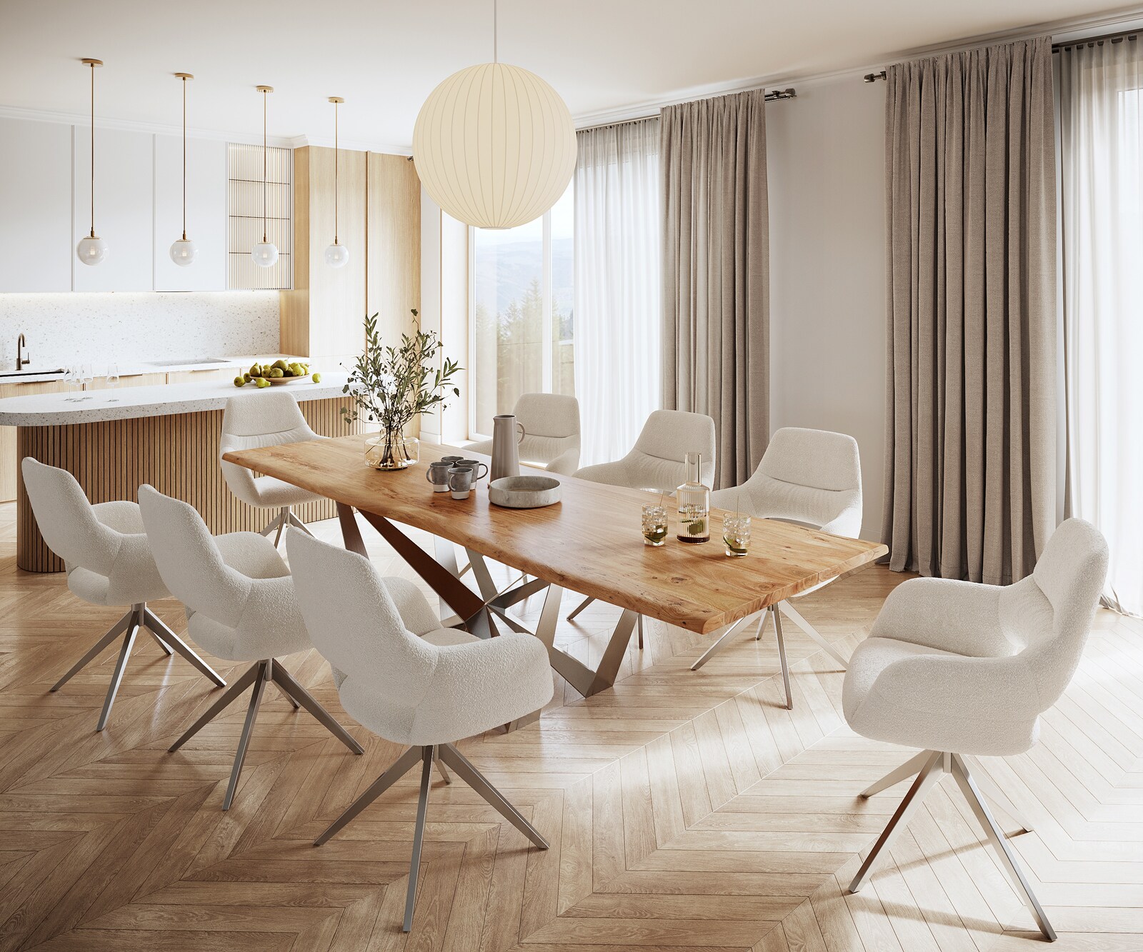 Eettafel Edge 300x100 acacia natuur Spider staal  roestvrij staal  Live-Edge 5