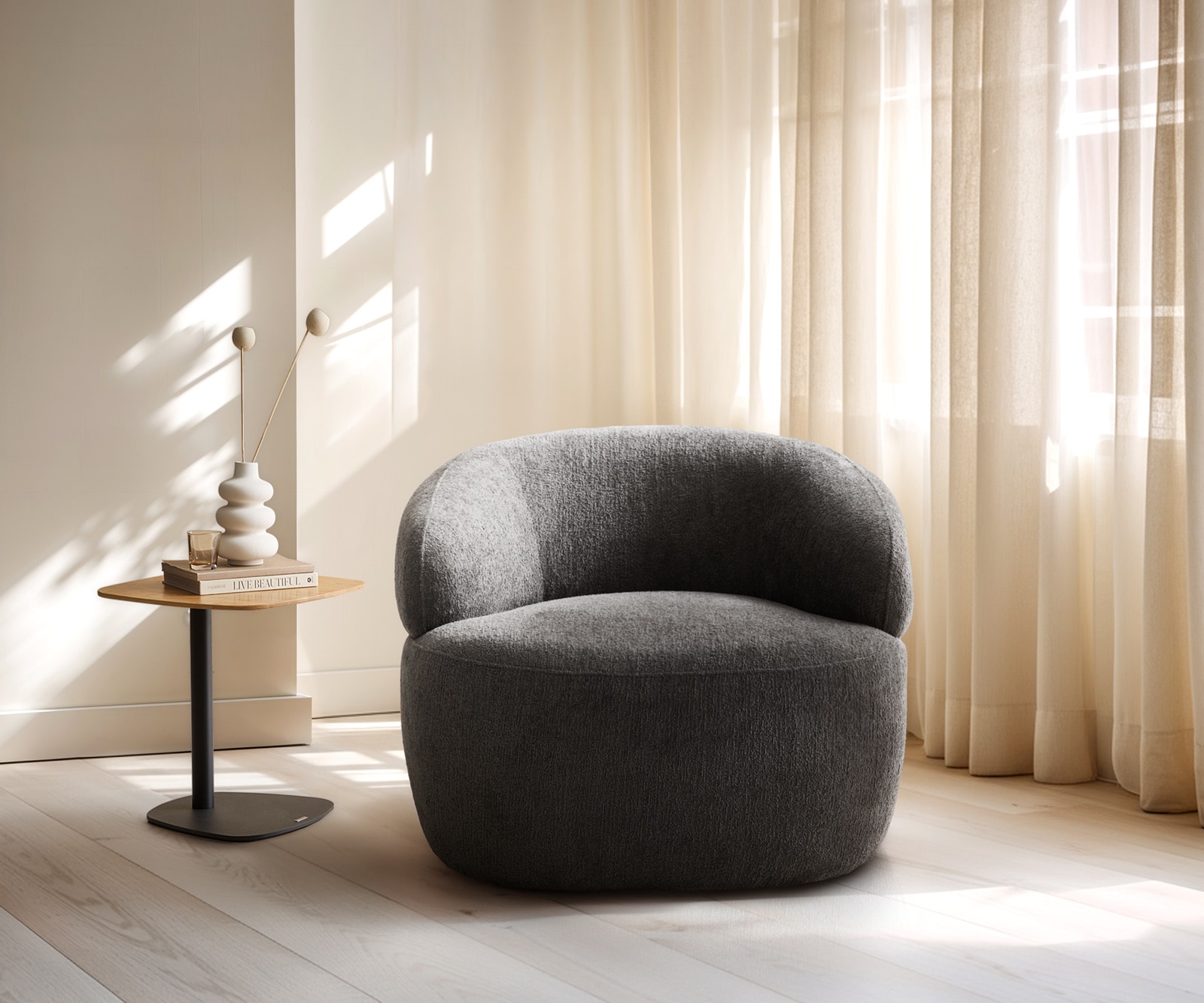 Fauteuil Nova 88x88 cm bouclé Soft Mud 2