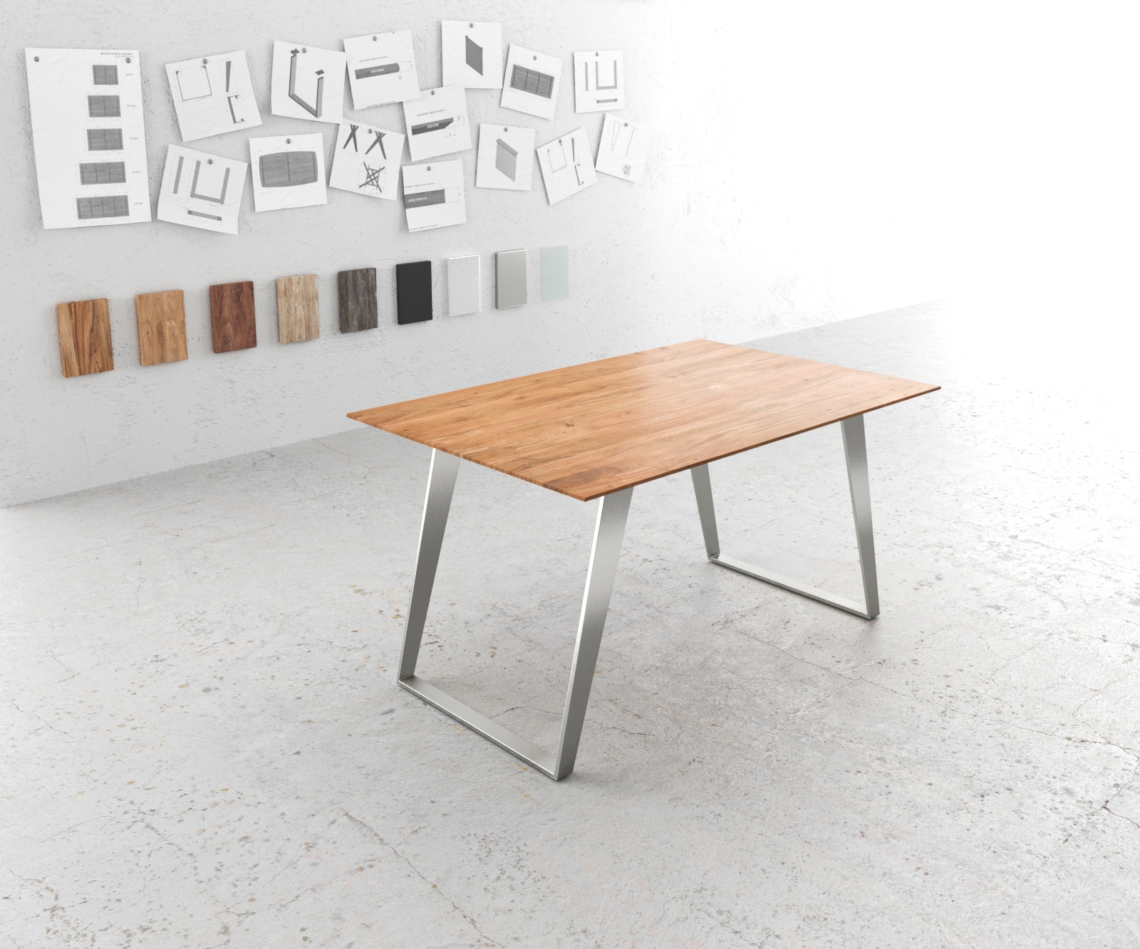Eettafel Edge 140x90 acacia natuur roestvrijstaal schuin Zwitserse rand Eettafel Edge 140x90 acacia natuur roestvrijstaal schuin Zwitserse rand