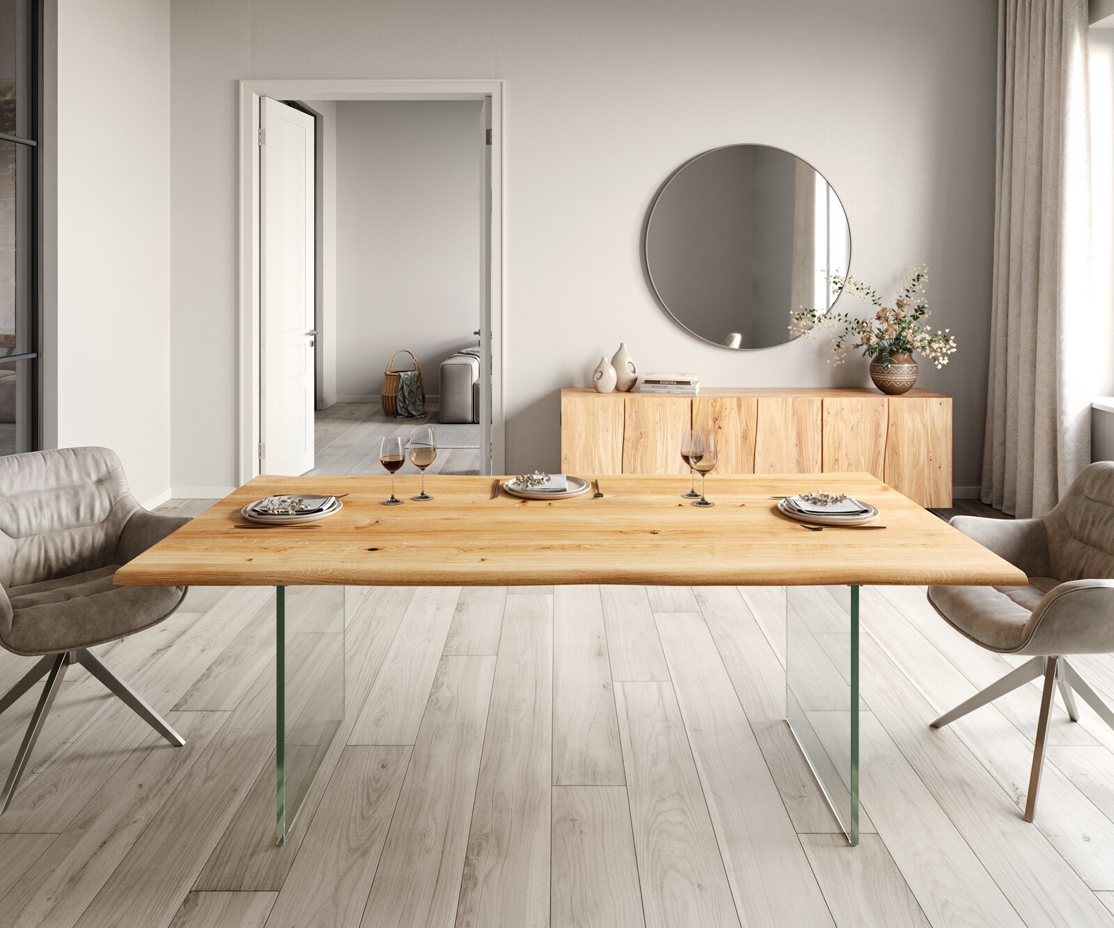 Eettafel Edge 200x100x2,5-3 eiken natuur glas Live-Edge 1