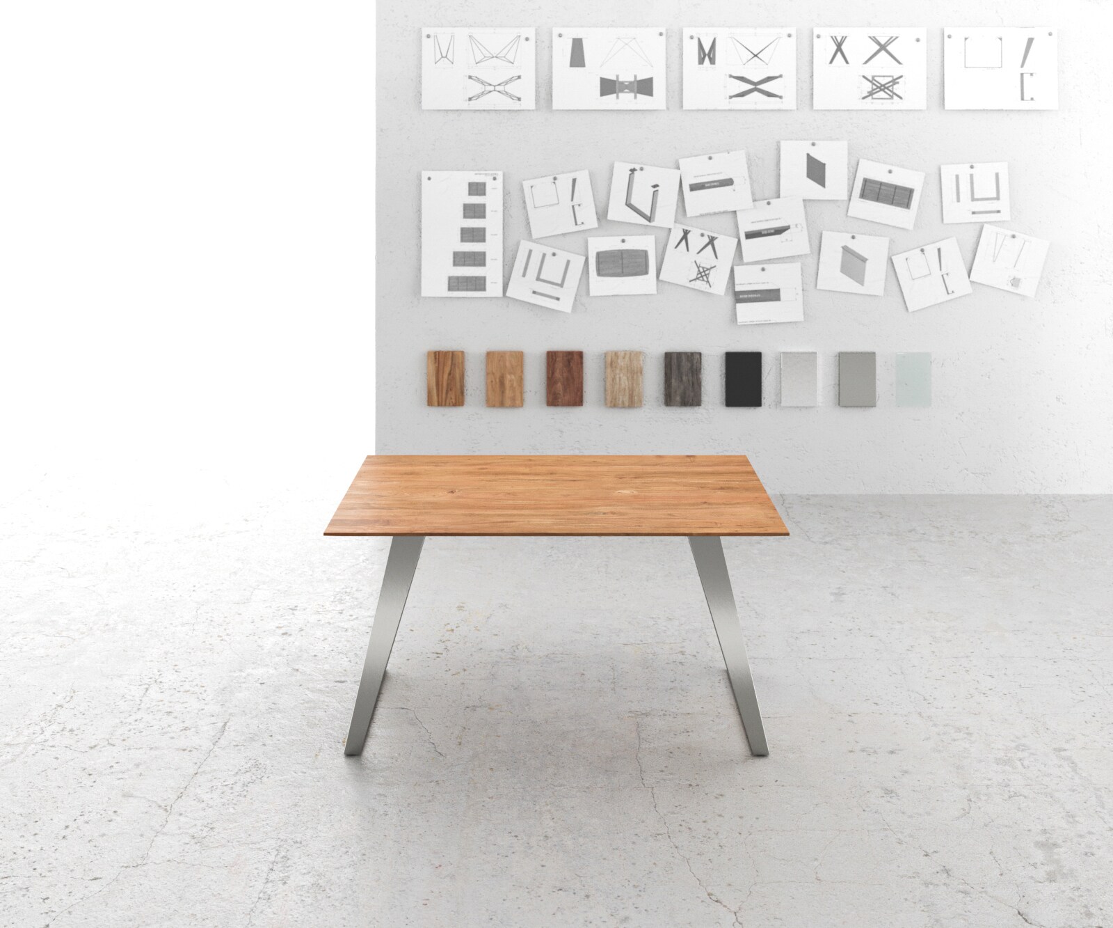 Eettafel Edge 140x90 acacia natuur roestvrijstaal schuin Zwitserse rand 1 Eettafel Edge 140x90 acacia natuur roestvrijstaal schuin Zwitserse rand 1
