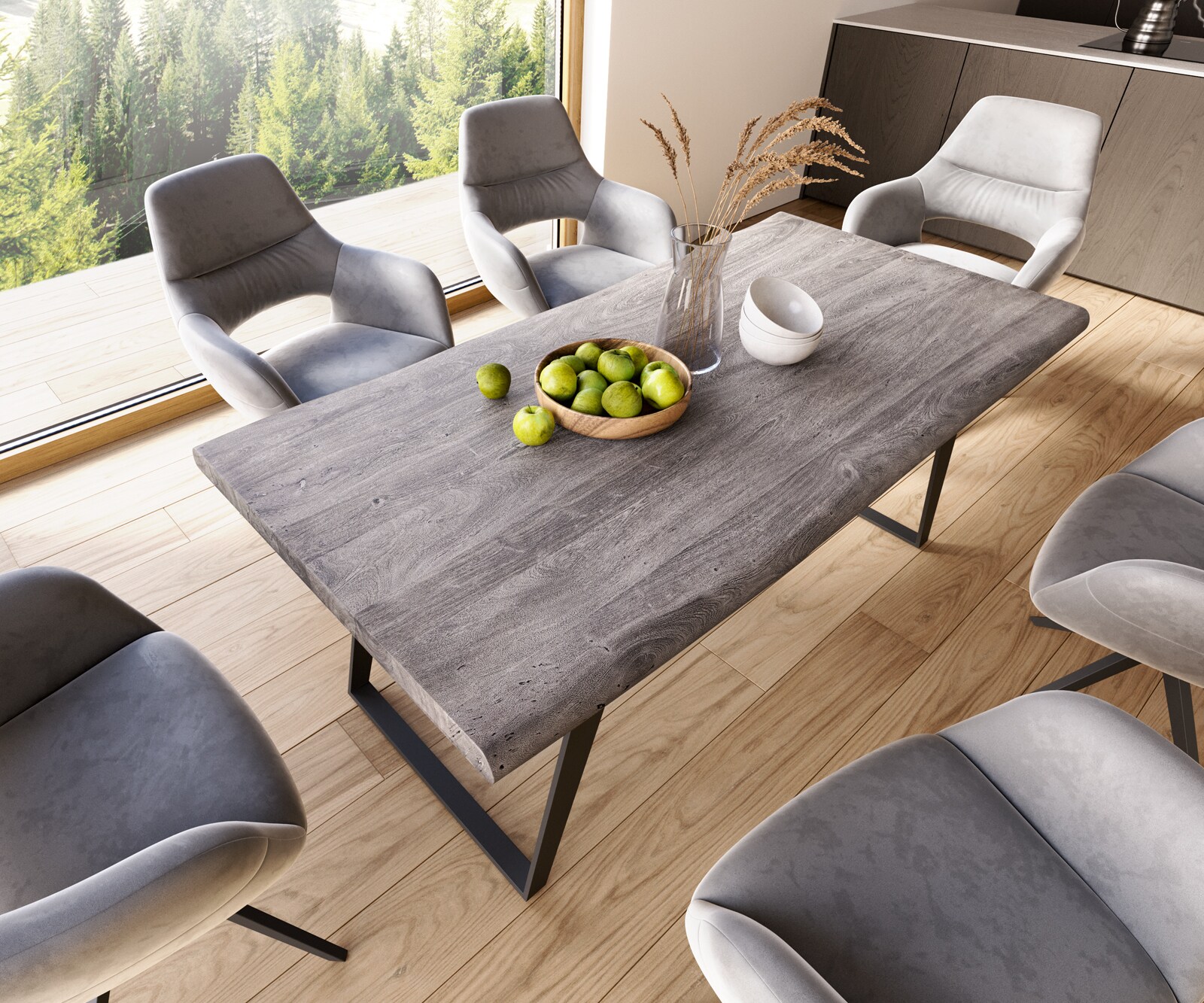 Eettafel Edge 180x90 XL acacia platina  metaal schuin zwart  Live-Edge 3
