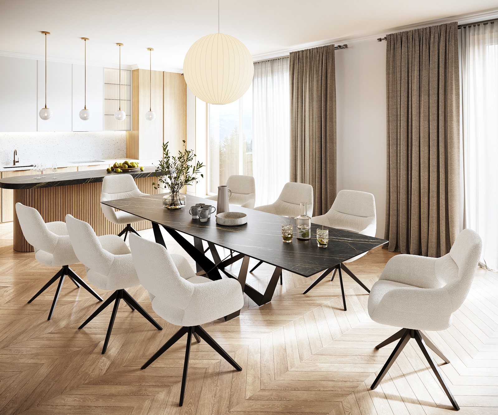 Eettafel Edge 300x100cm Laminam® keramiek bruin middenpoot vlak staal zwart 6