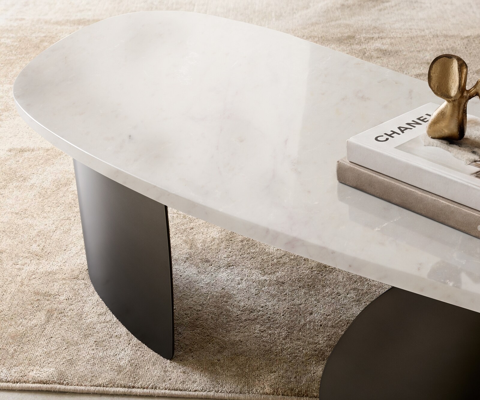 Salontafel Marvello 100x50 cm marmer wit metaal zwart antiek 4