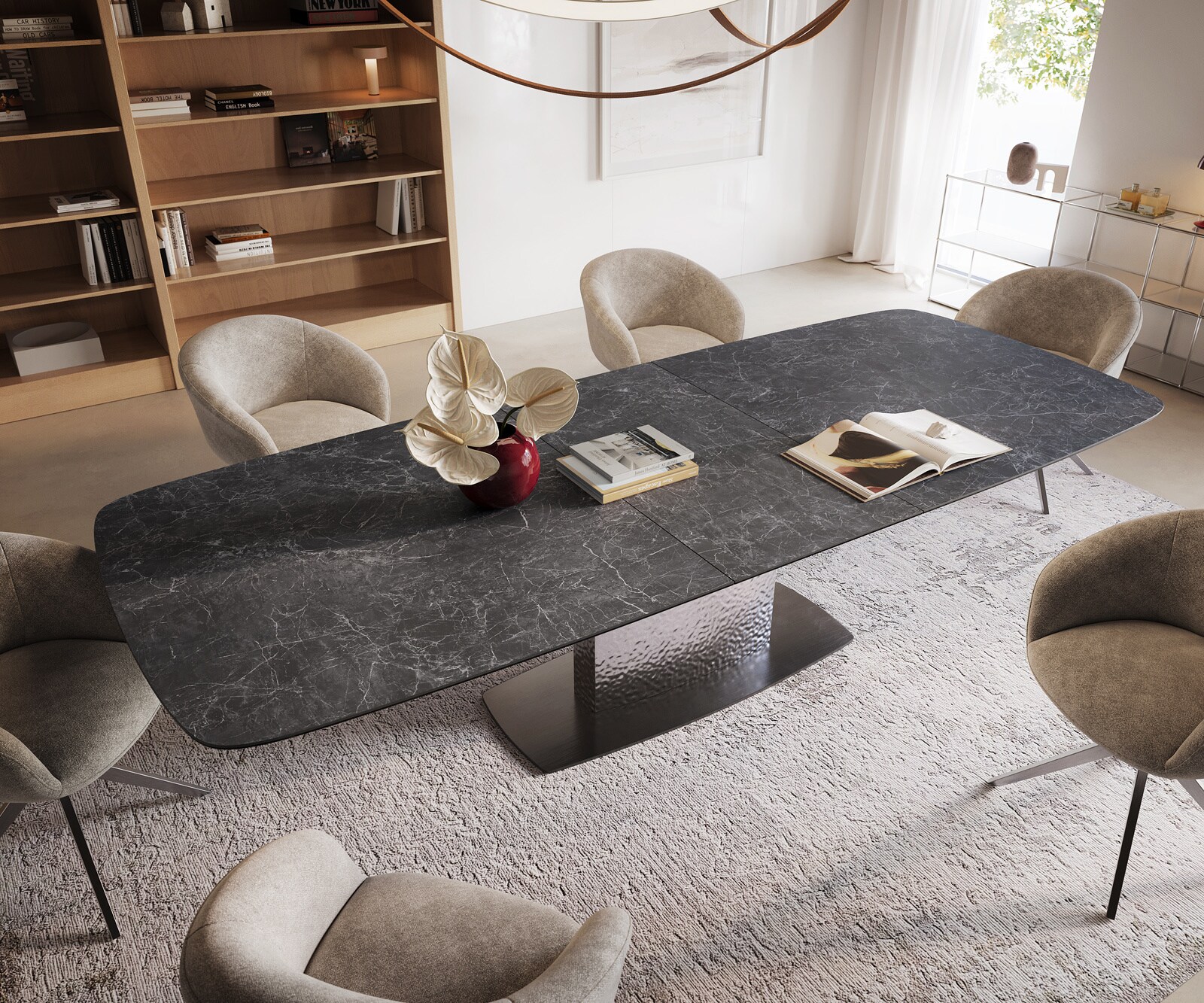 Eettafel Edge Boot 240-300x120 cm Keramiek Laminam® Nero Greco Anthrazit Wave Roestvrij staal uitschuifbaar 4