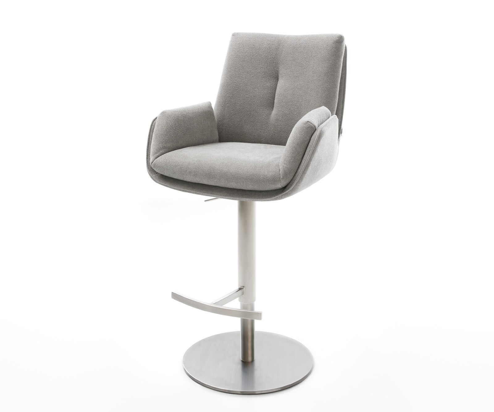 Barstoel Clea-Flex structuurstof zacht grijs draaivoet in hoogte verstelbaar RVS draaibaar pocketvering 1