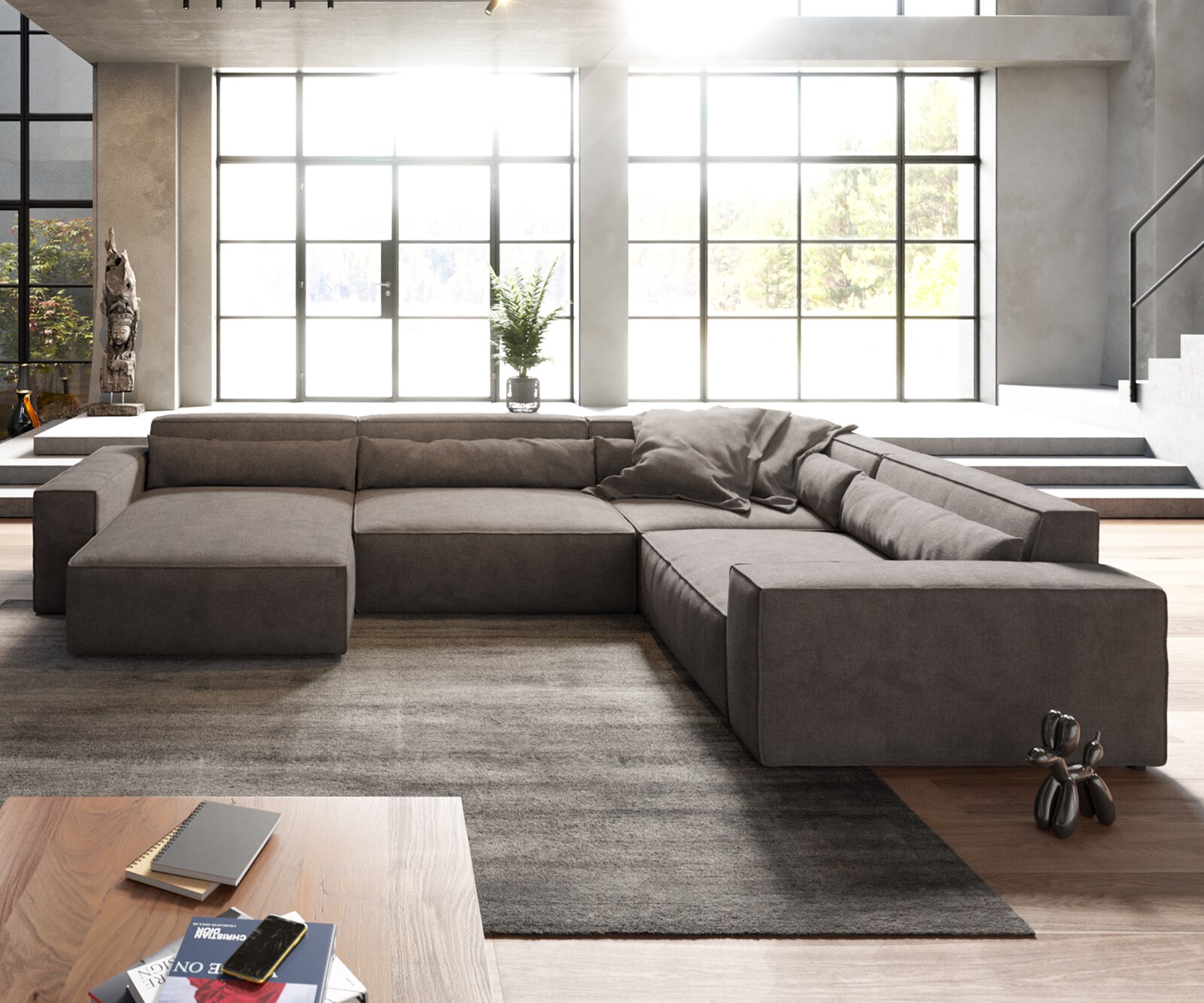 Woonkamerlandschap Sirpio XL 360x260 cm microvezel kaki bruin recamiere variabele 1