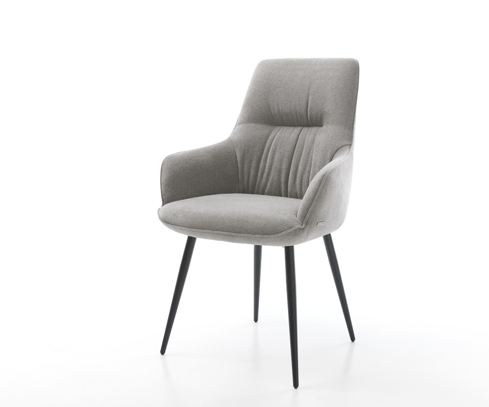 Eetkamerstoel Zelia-Flex met armleuning zachte stof met structuur grijs 4-poot conisch zwart pocketveer kern 1
