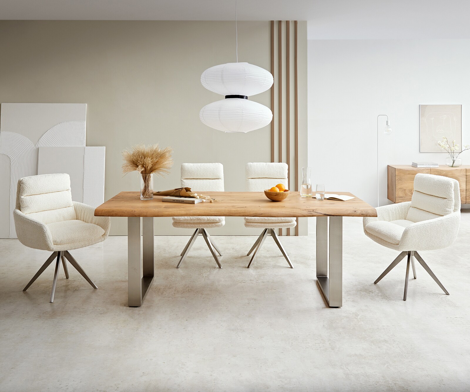 Eettafel Edge 200x100 XL acacia natuur roestvrijstaal smal Live-Edge 1