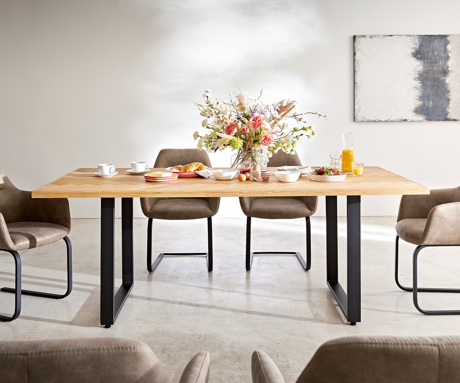 Eettafel Edge-Pure 200x100 eiken natuur Fishbone skid  zwart 4
