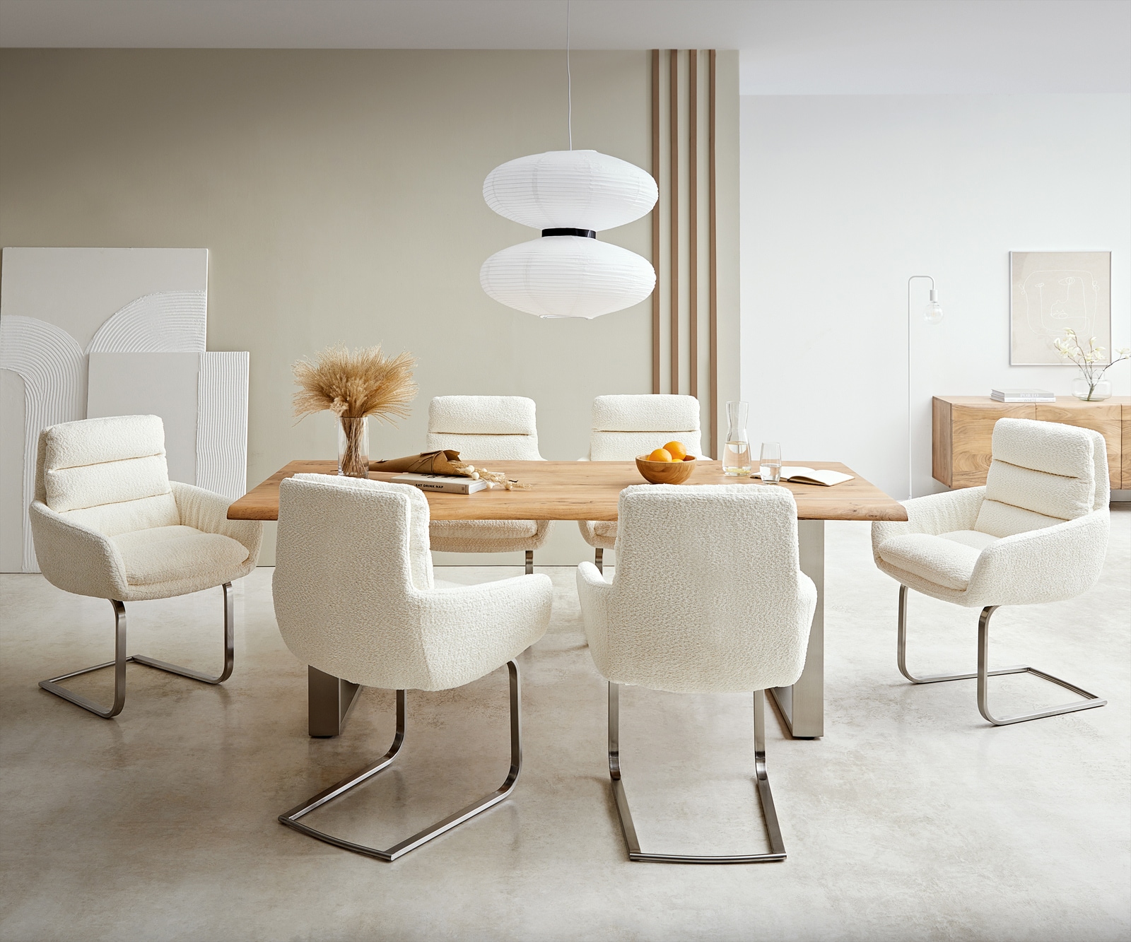 Sledemodel Abelia-Flex met armleuning bouclé wit sledemodel vlak roestvrij staal 3 Sledemodel Abelia-Flex met armleuning bouclé wit sledemodel vlak roestvrij staal 3