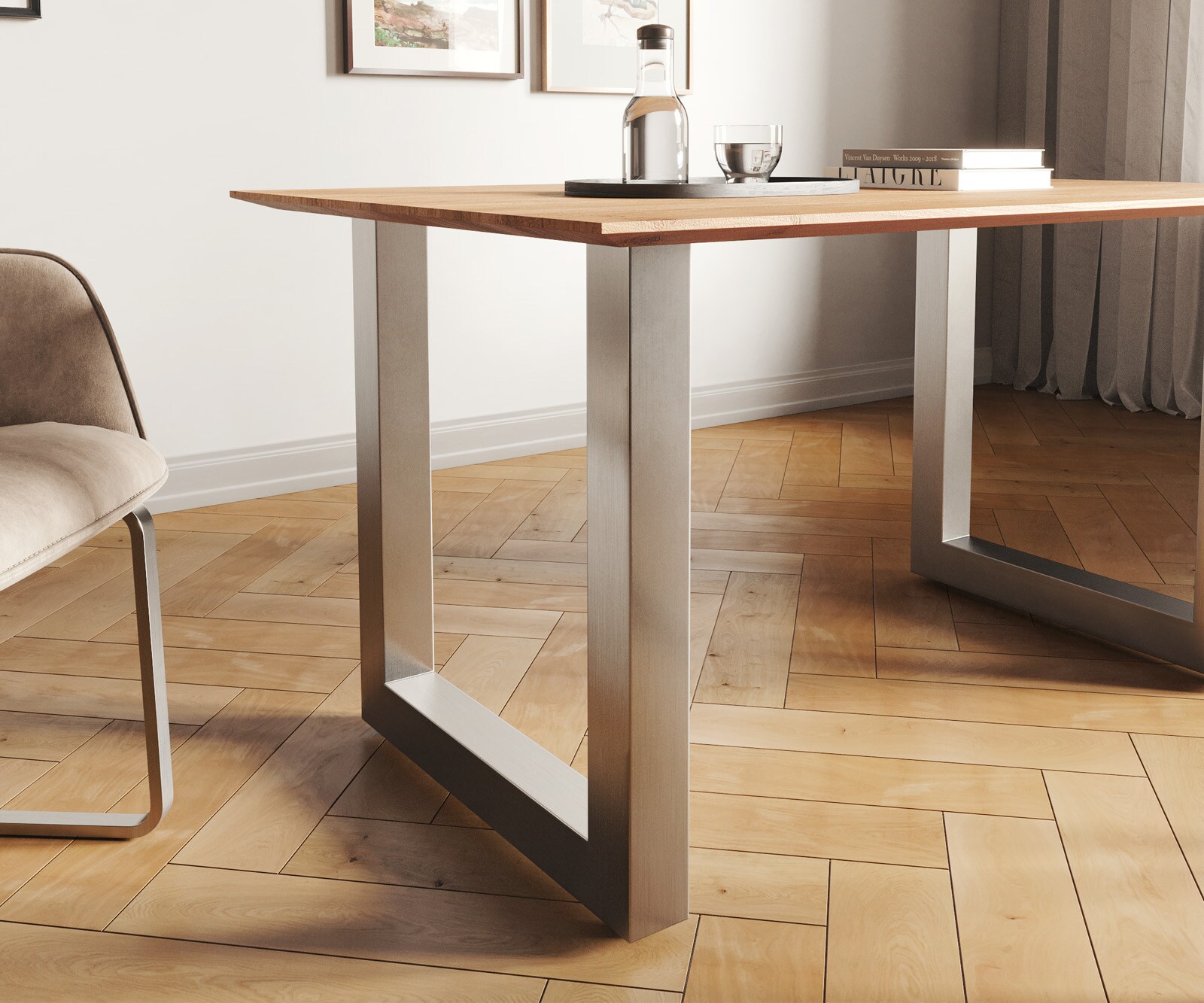 Eettafel Edge 140x90 acacia natuur roestvrijstaal breed Zwitserse rand 4 Eettafel Edge 140x90 acacia natuur roestvrijstaal breed Zwitserse rand 4