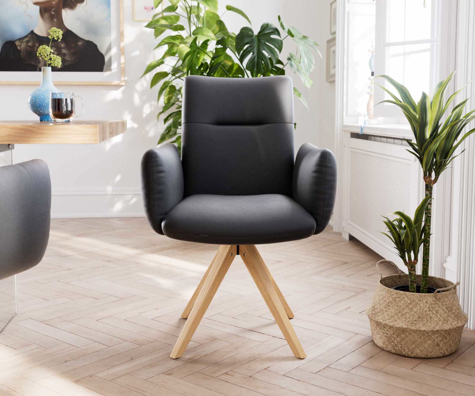 Draaistoel Jova-Flex met armleuning echt leer zwart houten frame hoekig natuur 180° draaibaar pocketveer kern 1 Draaistoel Jova-Flex met armleuning echt leer zwart houten frame hoekig natuur 180° draaibaar pocketveer kern 1