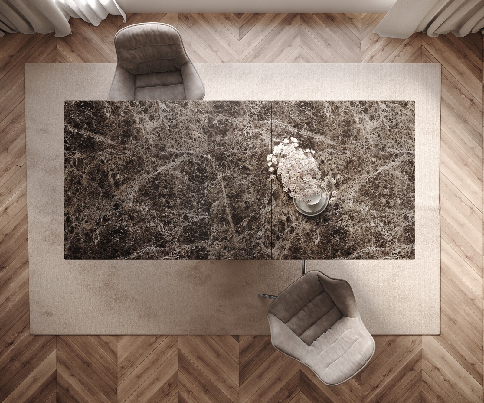Eetkamertafel Edge 180-220x100 Laminam® Emperador Extra Lucidato donkerbruin Wave roestvrij staal uittrekbaar 6