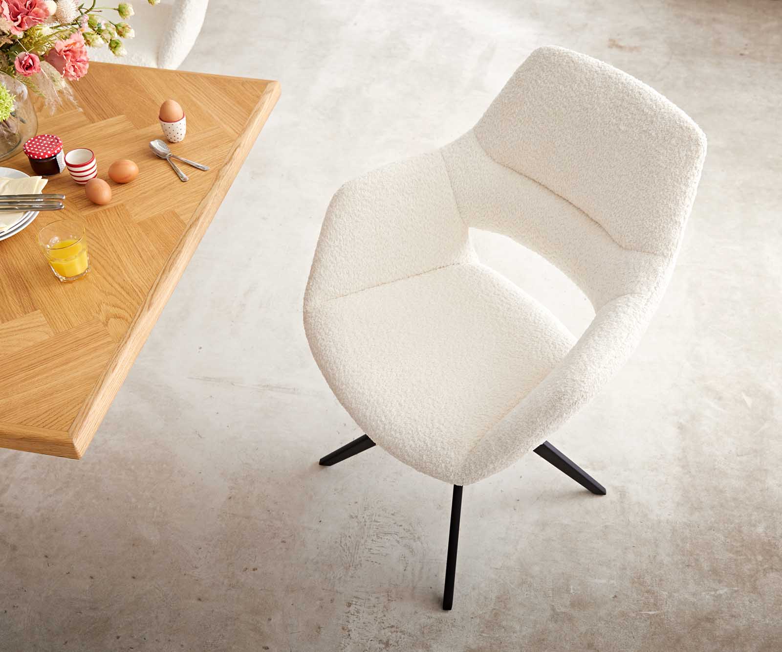 Draaistoel Yago-Flex XL met armleuning bouclé wit kruisframe breed zwart 360° draaibaar 3
