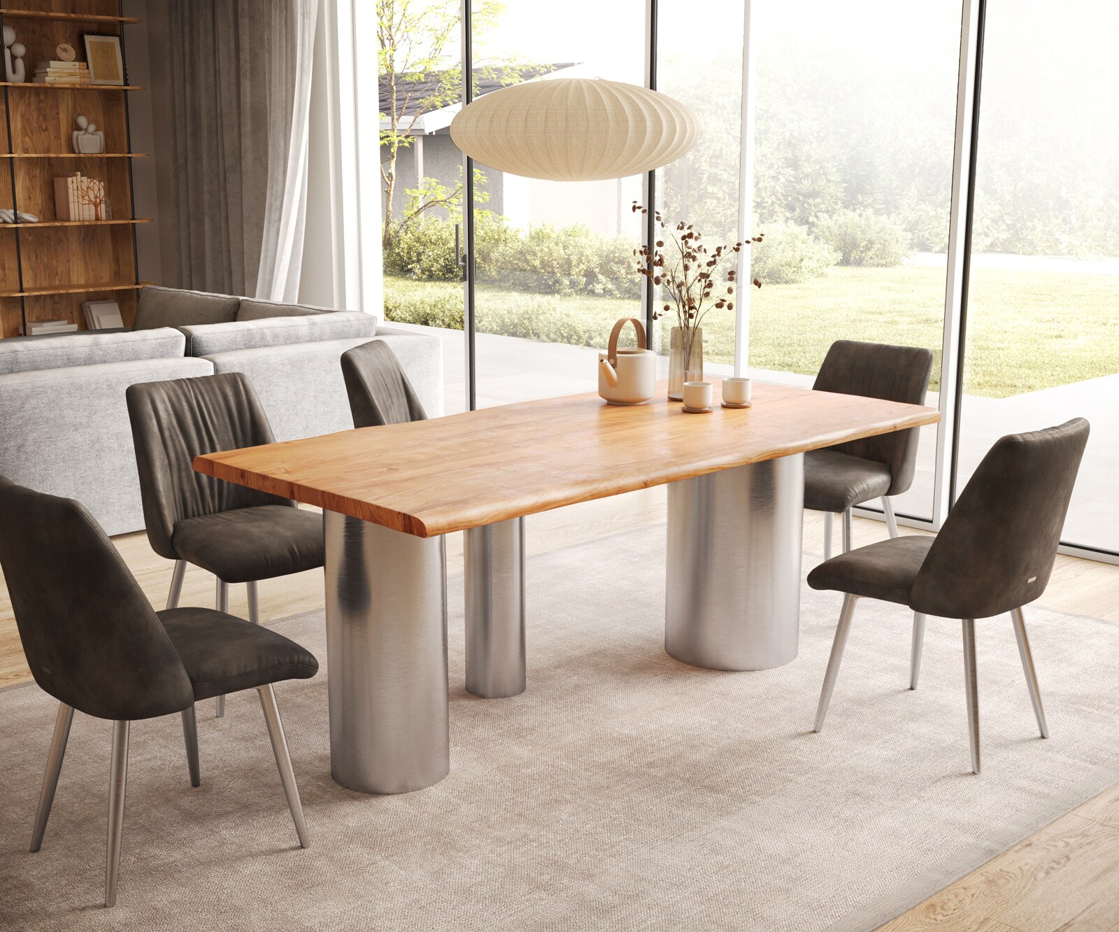 Eettafel Edge 200x100 acacia natuur Troa RVS geborsteld Live-Edge 5