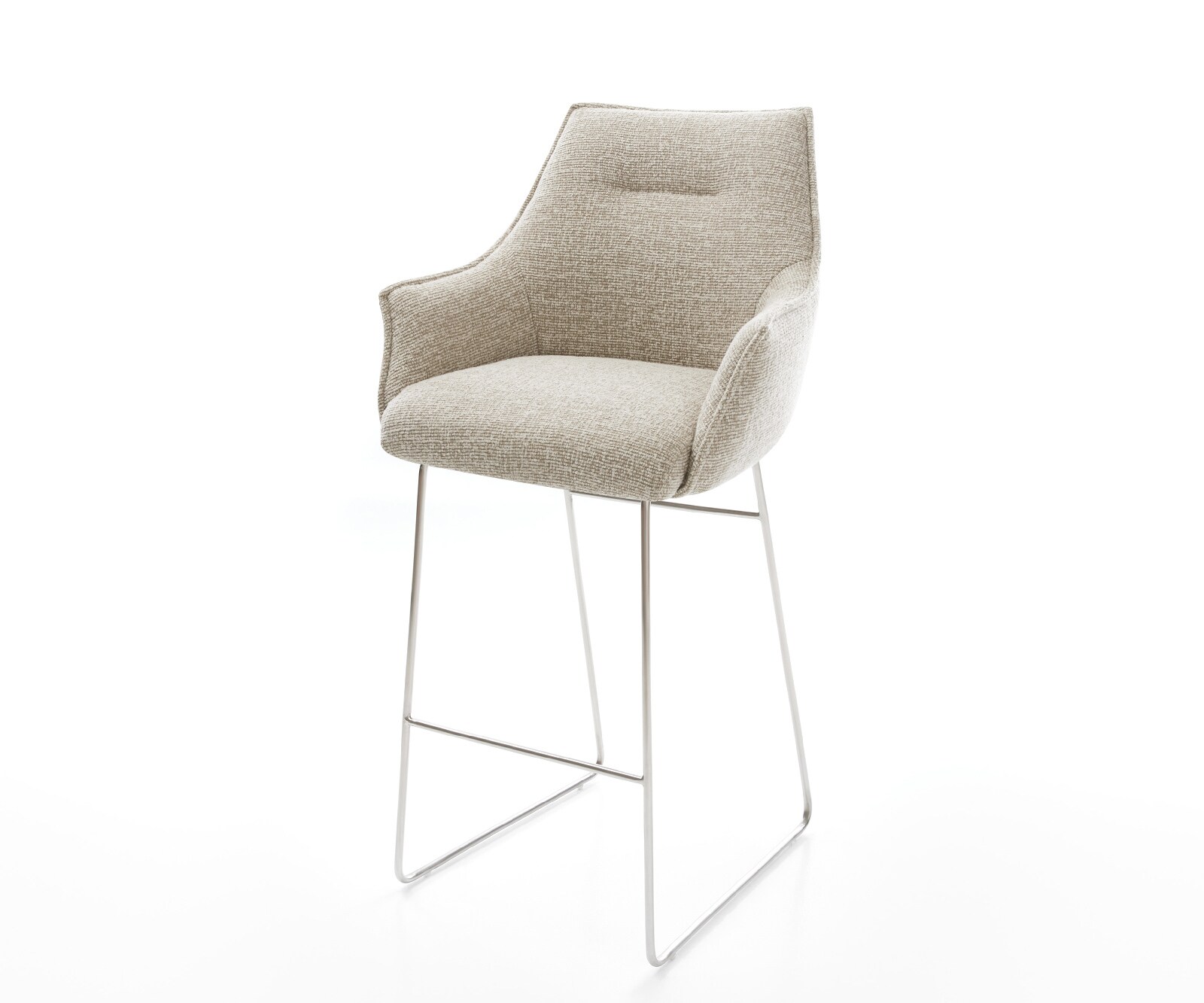 Barstoel Alja-Flex Zachte Geweven stof Beige Sledeonderstel roestvrij staal Zilver Pocketvering 1