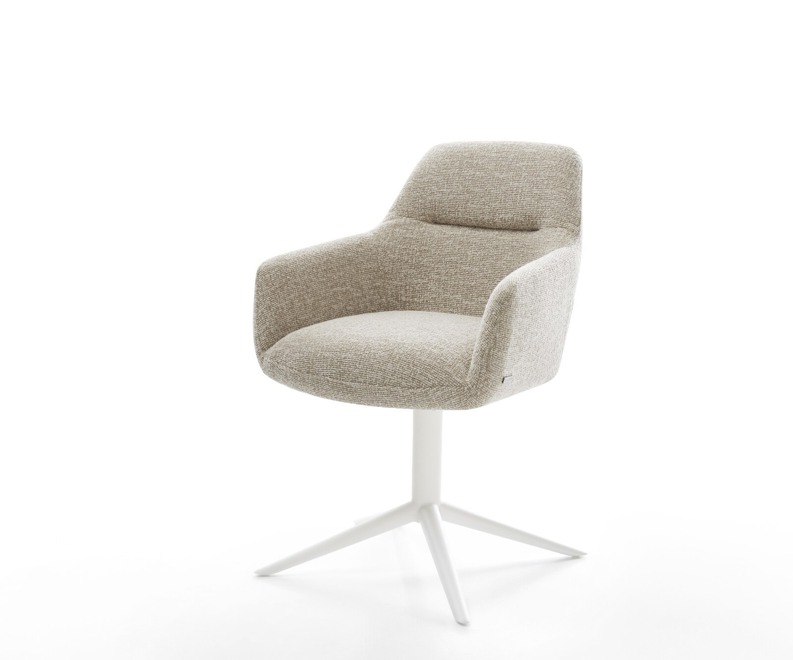 Draaistoel Pejo-Flex geweven stof beige kruispoot wit 360° draaibaar rocker-functie pocketveer kern
