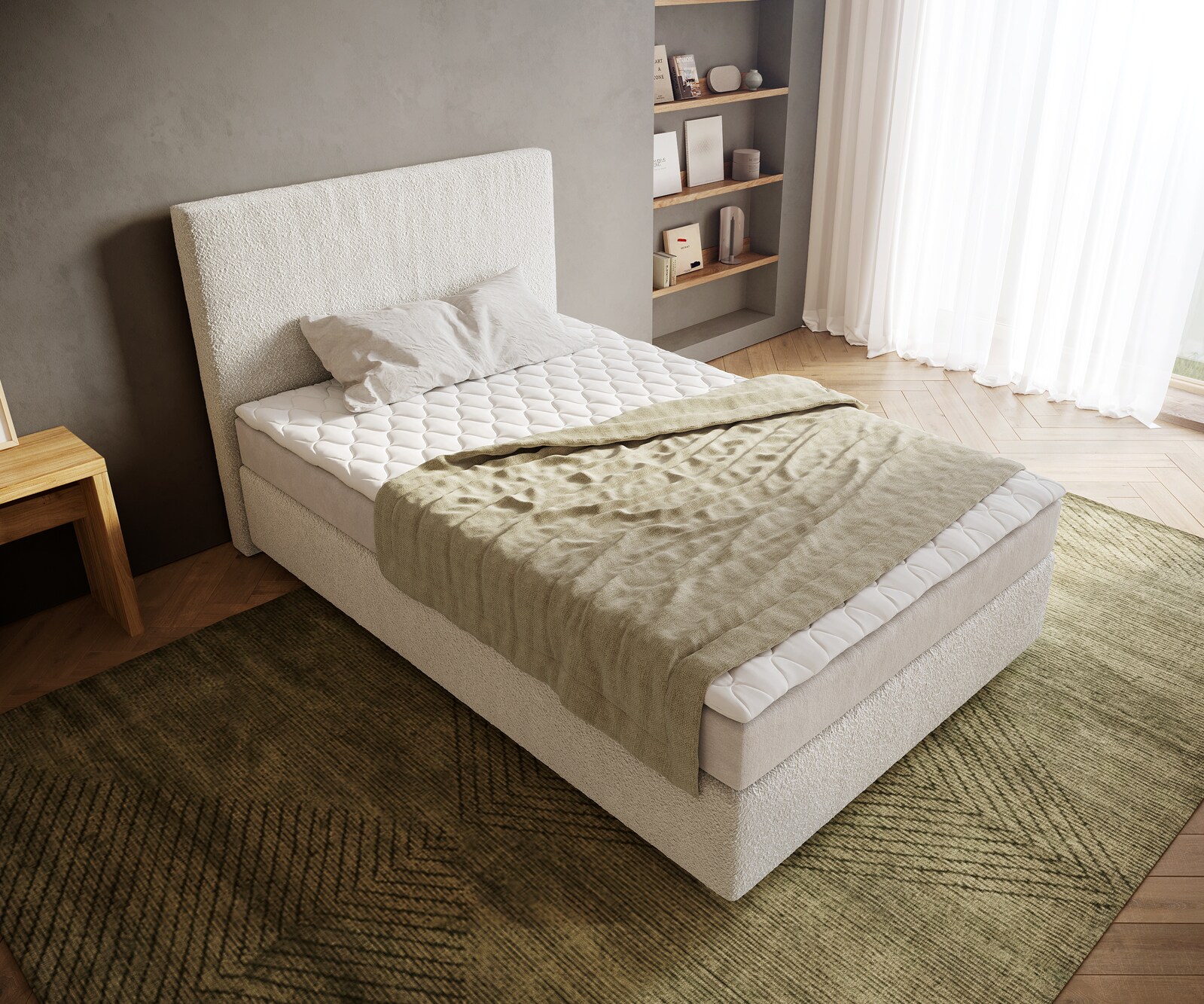 Boxspringbed Dream-Well 120x200 cm Bouclé Crème-Wit met Matras en Topper 3