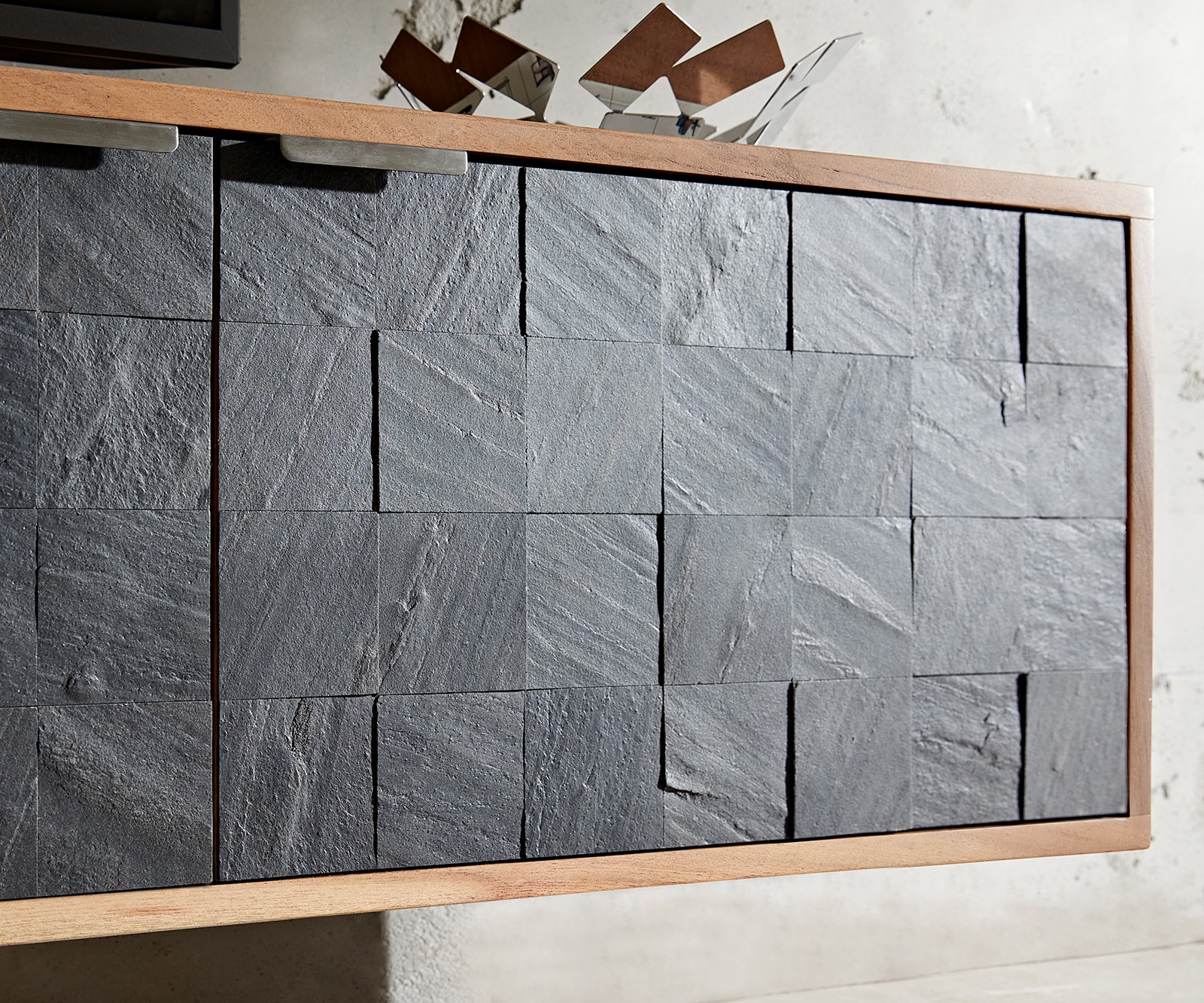 TV-meubel Teele acacia natuurleisteen 200 cm 4 deurs zwevend lowboard 4 TV-meubel Teele acacia natuurleisteen 200 cm 4 deurs zwevend lowboard 4