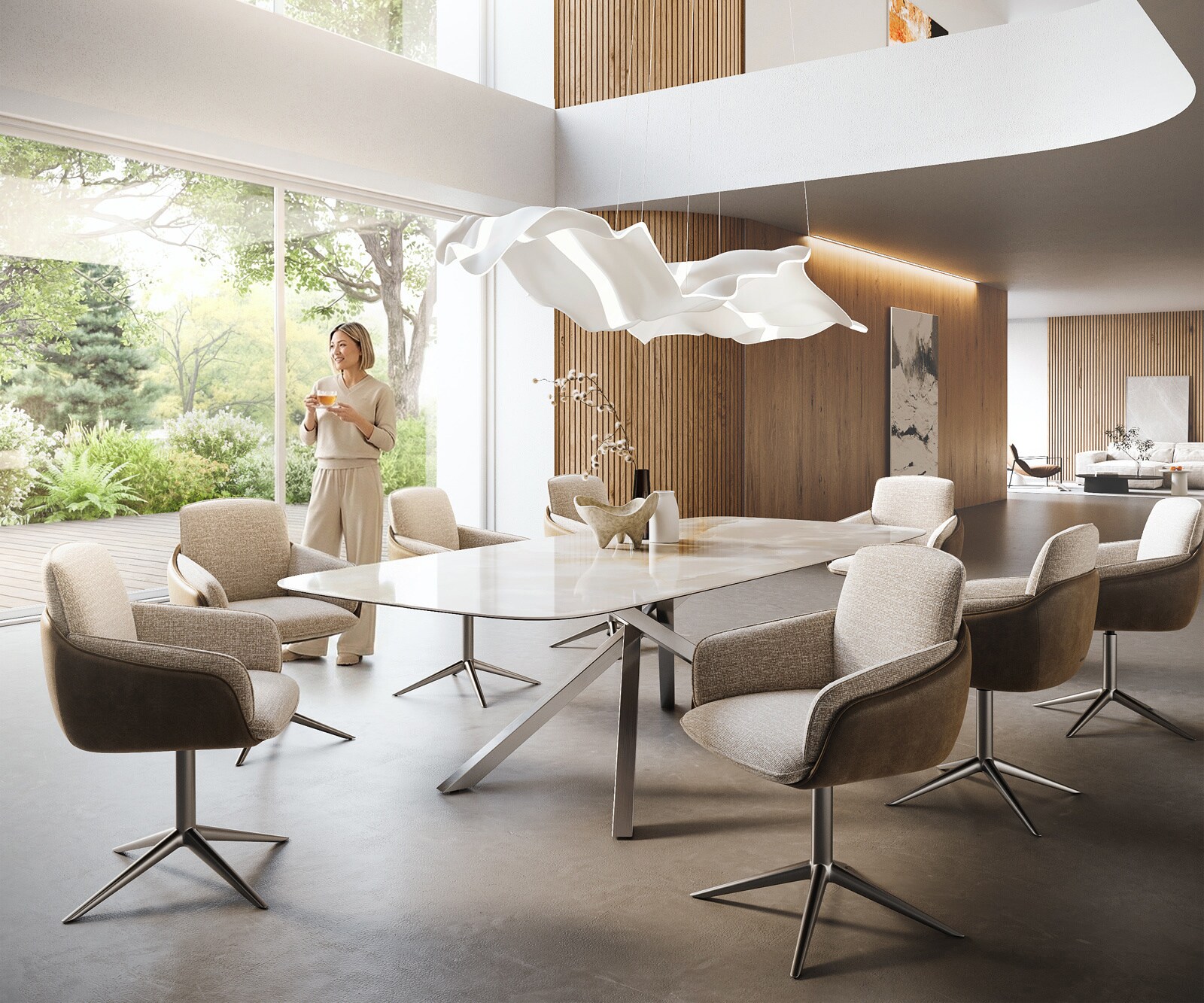 Eetkamertafel Edge Boot 270x120 cm Keramiek Iris FMG Onice Grigio kruisonderstel Rechthoek Roestvrij staal 7