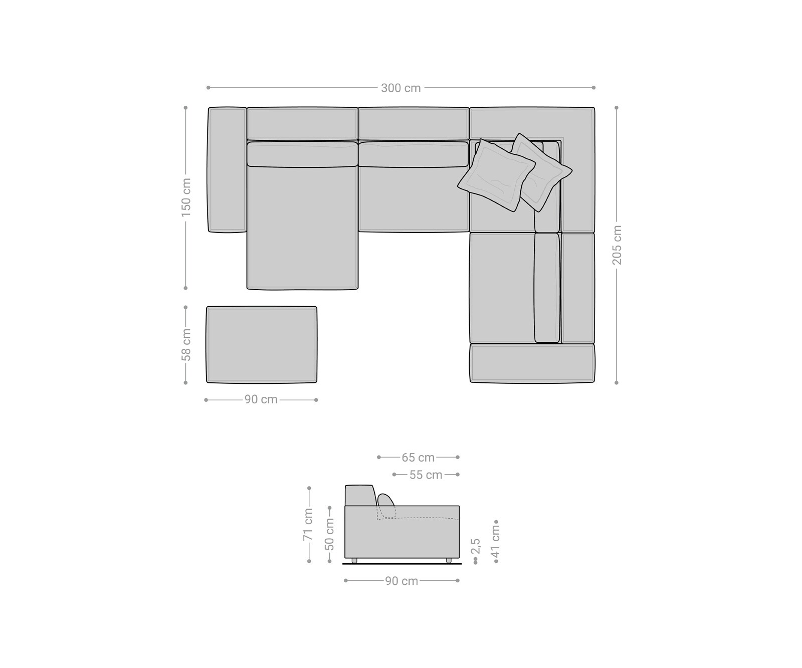 Woonkamerlandschap Sirpio 300x200 cm microvezel Khaki bruin recamiere variabele met kruk 8