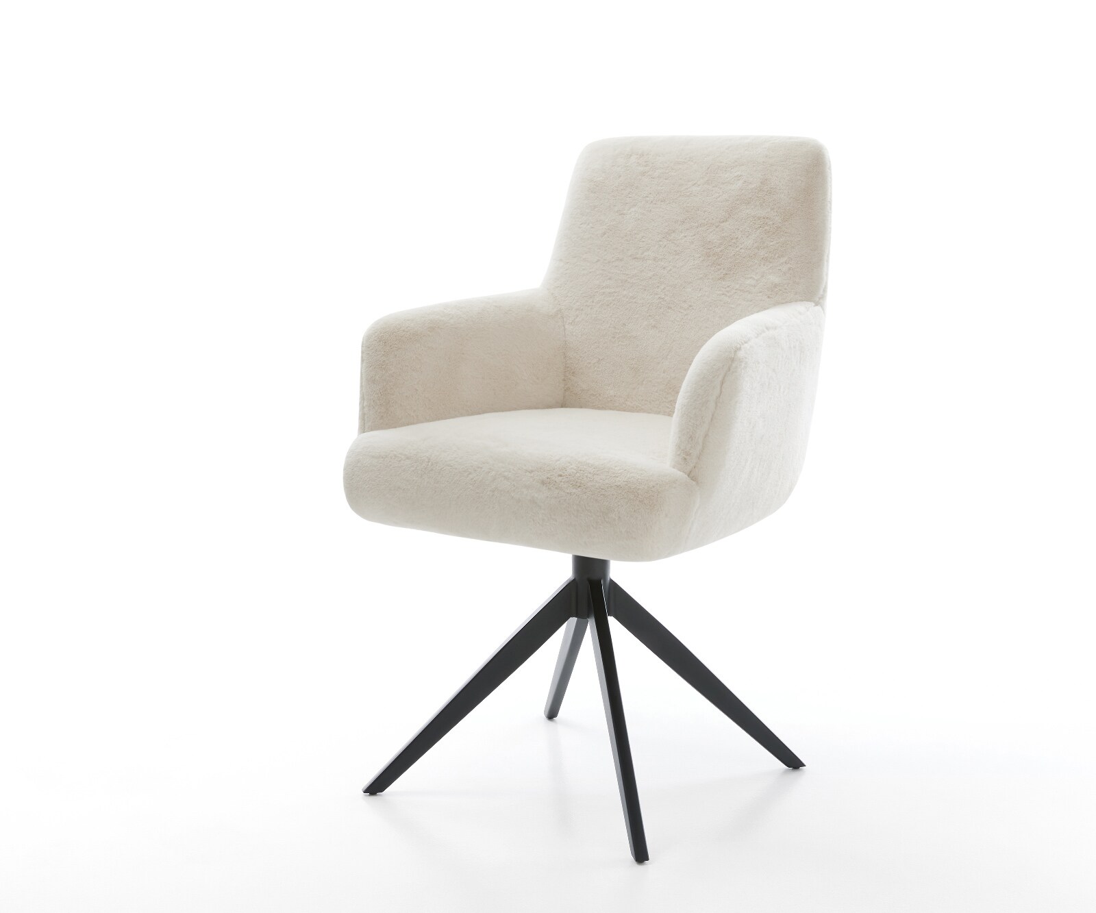 Draaistoel Heira-Flex met armleuning pluchen crème-wit kruisframe breed zwart 360° draaibaar rocker-functie pocketveer kern 1