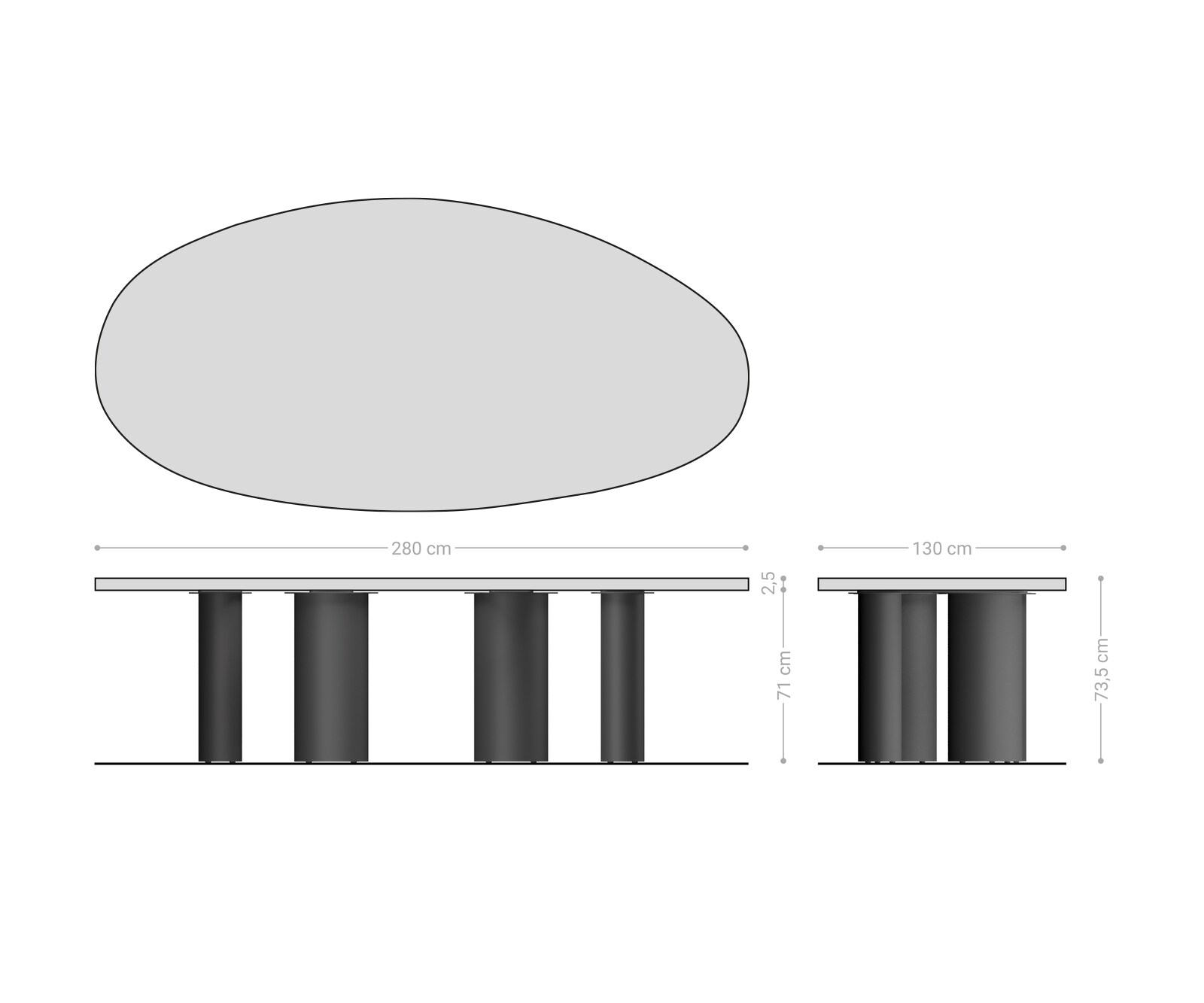Eettafel Edge Oval 280x130x2,5 eiken natuur Pilier RVS geborsteld Flow-Edge 7