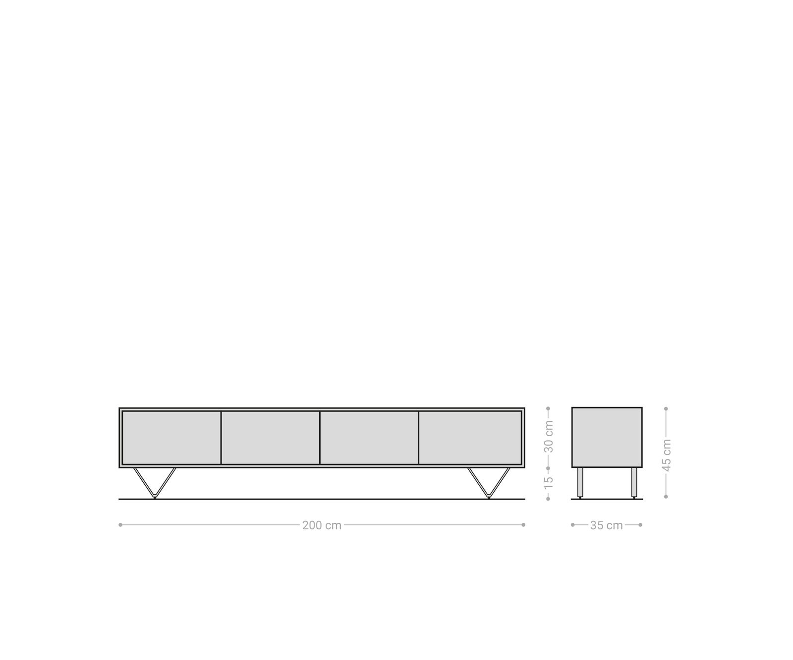 Tv-meubel Kleo 200 cm acacia natuur 4 deuren V-poot RVS 8