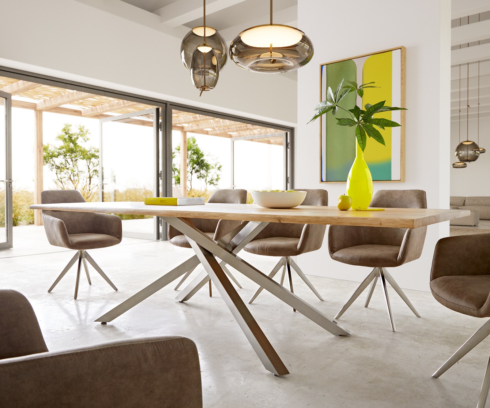 Eettafel Edge 260x100x2,5-3 eiken natuur kruisframe rechthoek roestvrij staal  Live-Edge 6